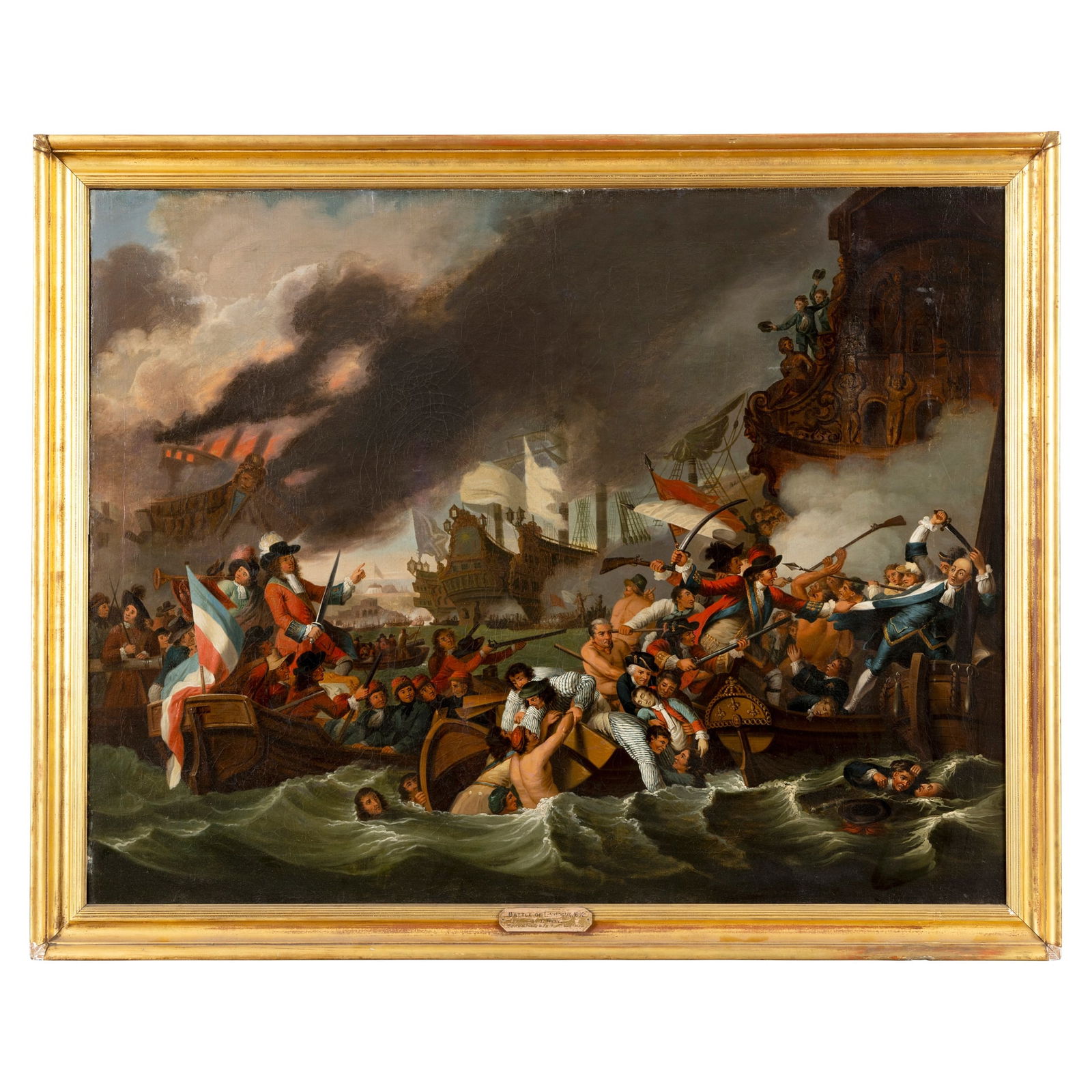 MANNER OF BENJAMIN WEST (AMERICAN 1738-1820): MANNER OF BENJAMIN WEST (AMERICAN 1738-1820) BATTLE OF THE HOGUE - 1692 Oil on canvas 92cm high x 119cm wide 