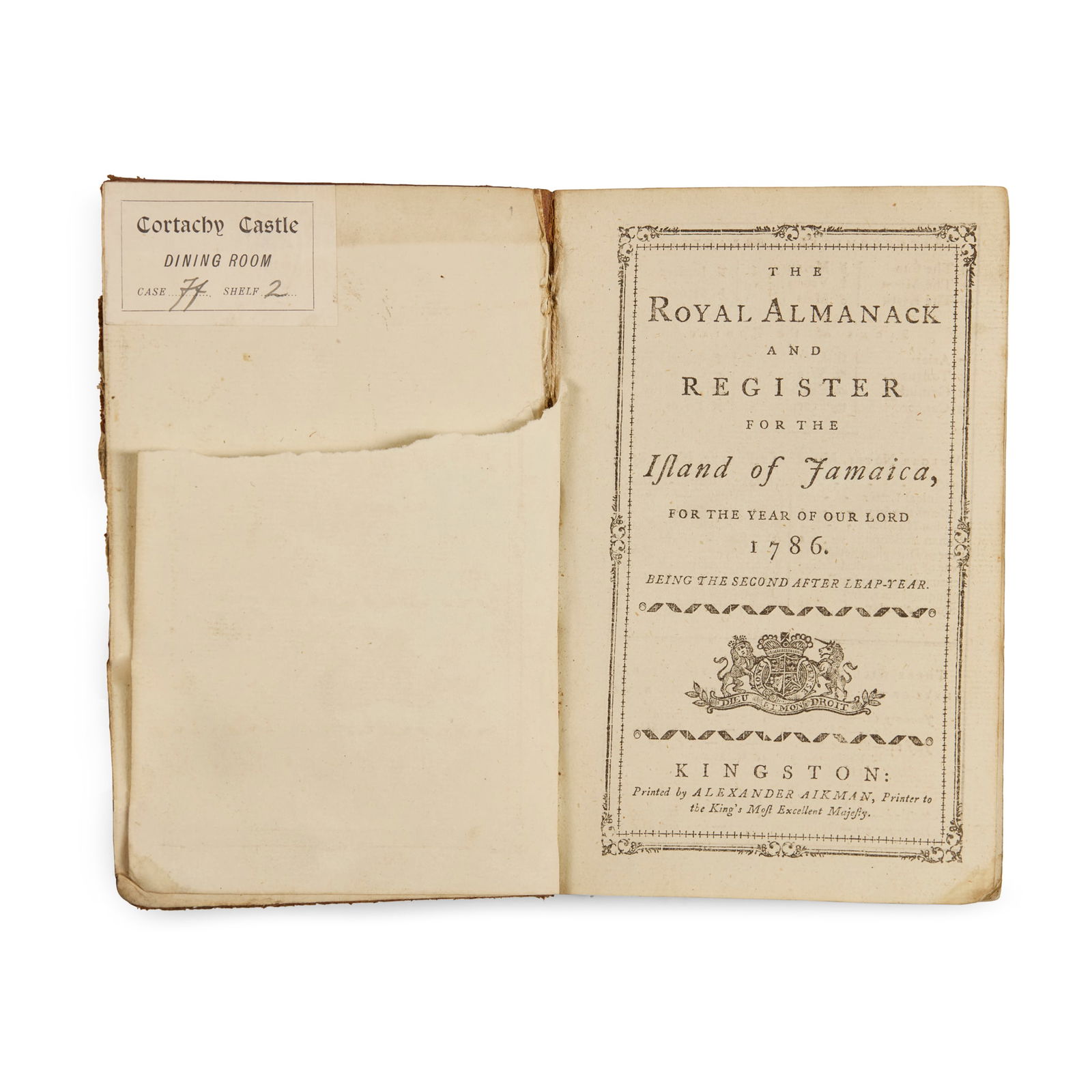 [Jamaica] The Royal Almanack and Register for the Island of Jamaica