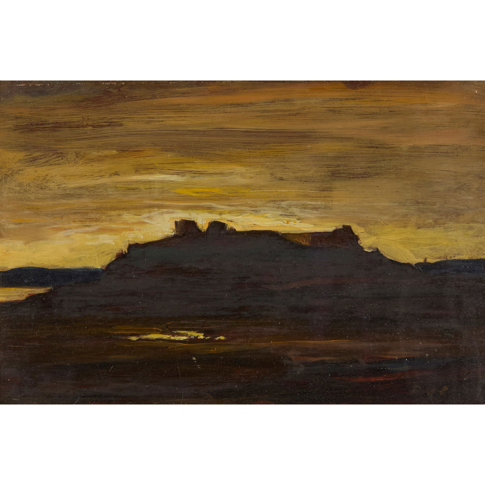 SIR DAVID YOUNG CAMERON R.A., R.S.A., R.W.S., R.S.W., R.E. (SCOTTISH 1865-1945): SIR DAVID YOUNG CAMERON R.A., R.S.A., R.W.S., R.S.W., R.E. (SCOTTISH 1865-1945) THE BODDIN Signed with initials, signed and inscribed verso, oil on board 15cm x 23cm (6in x 9in)