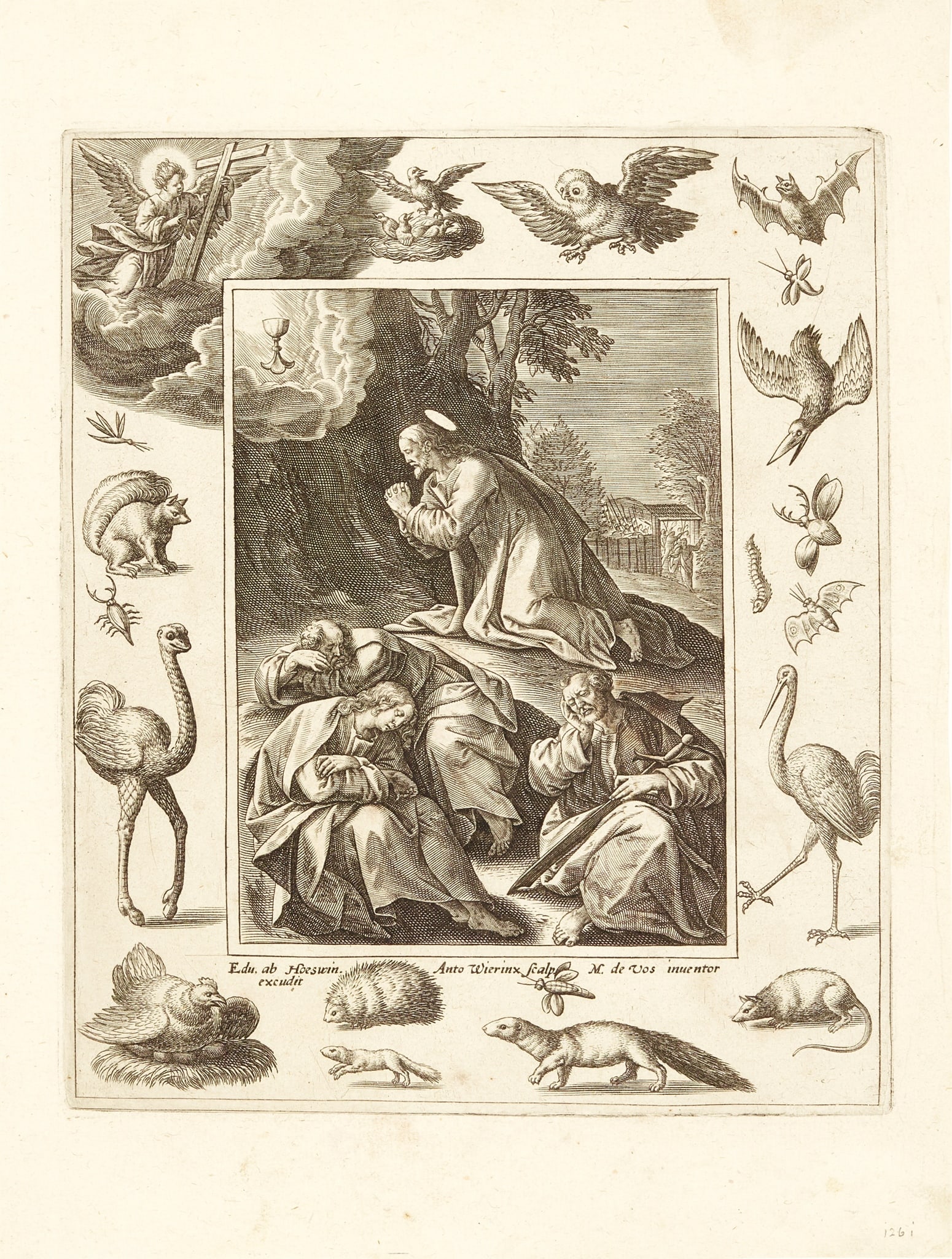 HIERONYMUS WIERIX (FLEMISH 1553-1619), AFTER MAARTEN DE VOS: HIERONYMUS WIERIX (FLEMISH 1553-1619), AFTER MAARTEN DE VOS THE AGONY IN GARDEN - 1584 Engraving, on laid paper, with printed details, published by Eduard van Hoeswinckel the sheet 24cm x 18.5cm