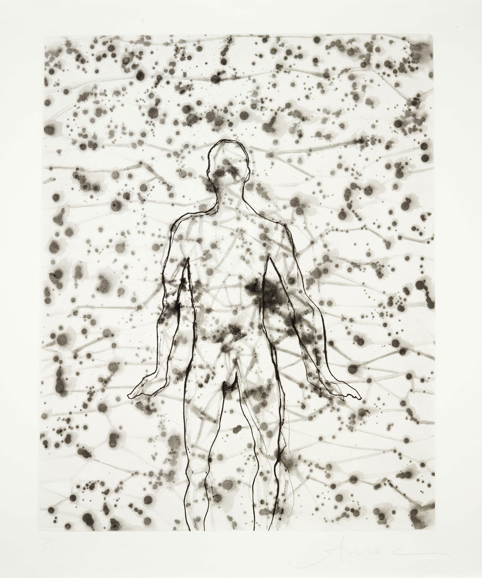 § SIR ANTONY GORMLEY O.B.E., R.A. (BRITISH 1950-): SIR ANTONY GORMLEY O.B.E., R.A. (BRITISH 1950-) DOMAIN - 2000 Etching, 109/110, signed, dated and numbered in pencil to margin the sheet 91cm x 76.7cm (35.75in x 30.25in), unframed