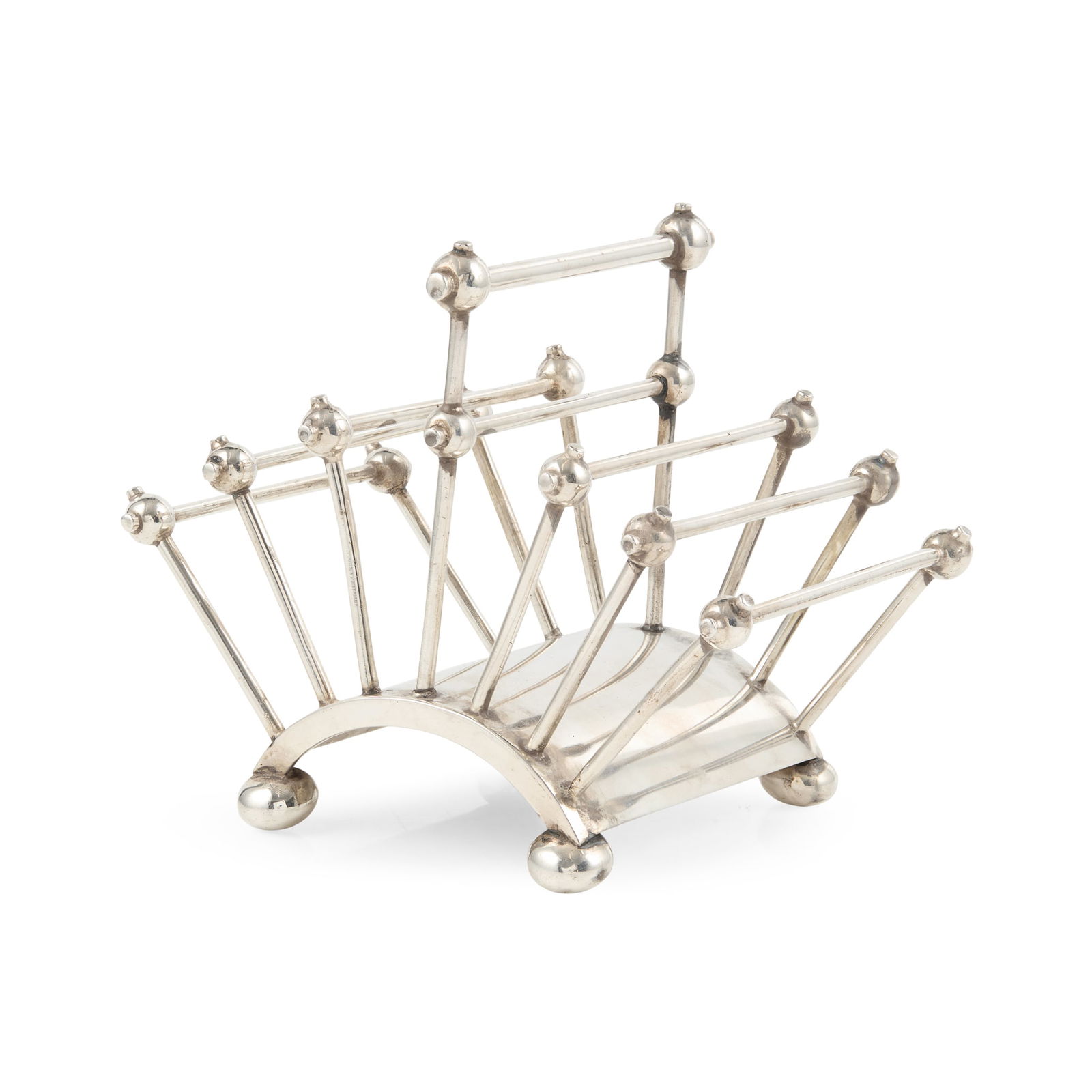 CHRISTOPHER DRESSER (1834-1904) FOR HUKIN & HEATH, LONDON: CHRISTOPHER DRESSER (1834-1904) FOR HUKIN & HEATH, LONDON LETTER RACK, CIRCA 1880 silver plate, stamped maker's marks H&H; and with registration lozenge for 1881 12.5cm high, 15cm wide Literature: Whi