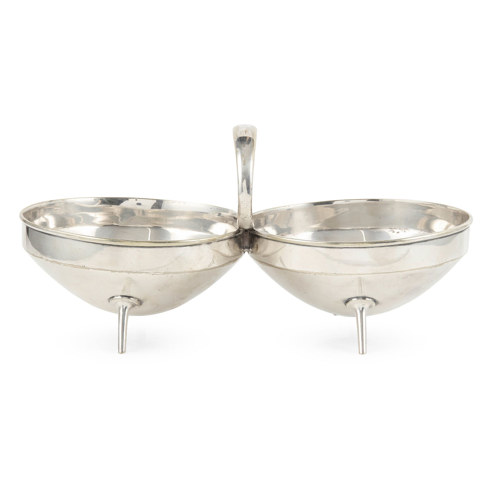 CHRISTOPHER DRESSER (1834-1904) FOR HUKIN & HEATH: CHRISTOPHER DRESSER (1834-1904) FOR HUKIN & HEATH DOUBLE BON-BON DISH, CIRCA 1880 silver plate, stamped marks H&H;/ 2523 27.5cm across Literature: Christopher Dresser People's Designer 1834-1904, New