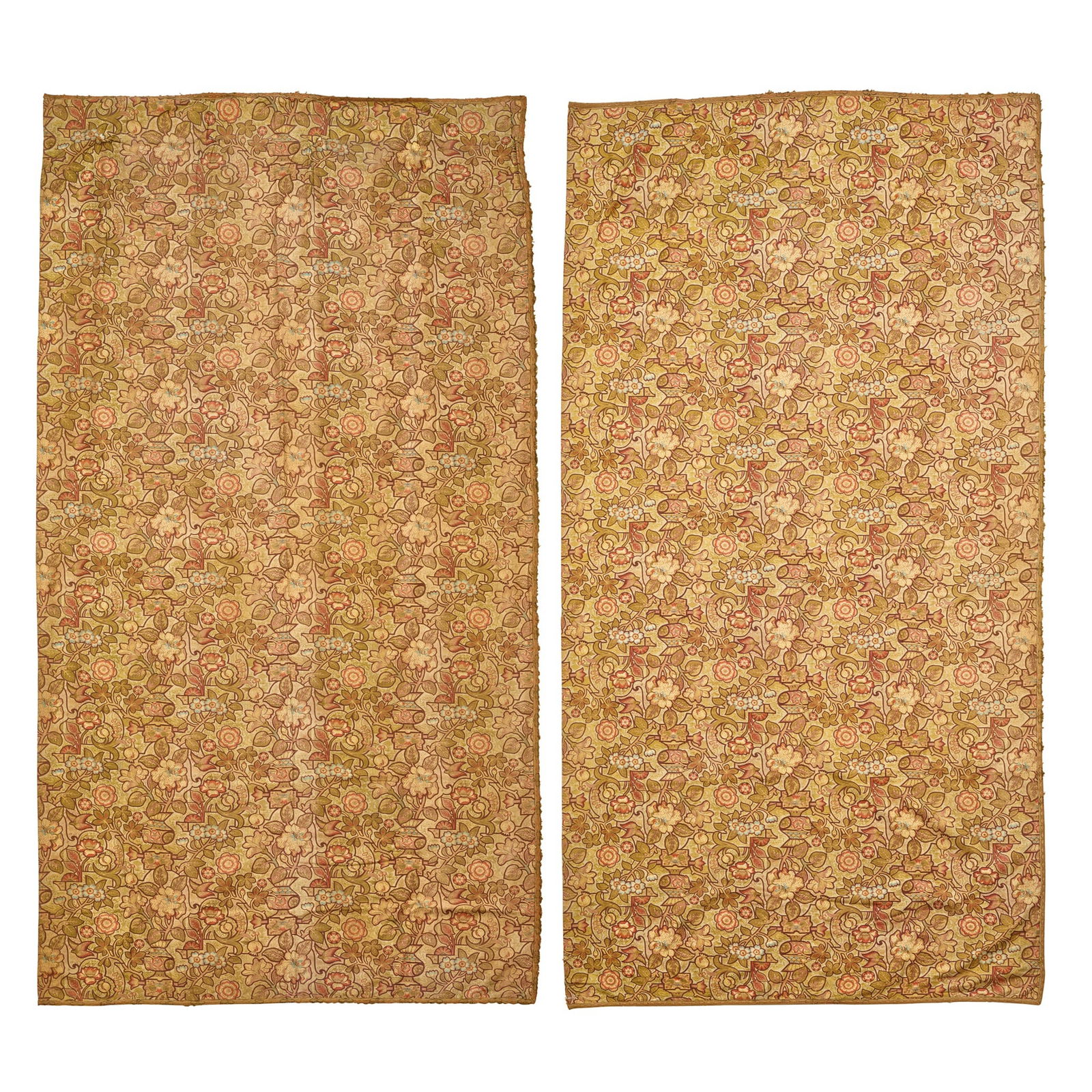 MANNER OF CHRISTOPHER DRESSER FOR SCHEURER-ROTT, HAUT-RHIN: MANNER OF CHRISTOPHER DRESSER FOR SCHEURER-ROTT, HAUT-RHIN PAIR OF AESTHETIC MOVEMENT CURTAINS, CIRCA 1880 printed cotton, with glazed cotton lining and braided edge, with matching tie-backs (4) 290cm