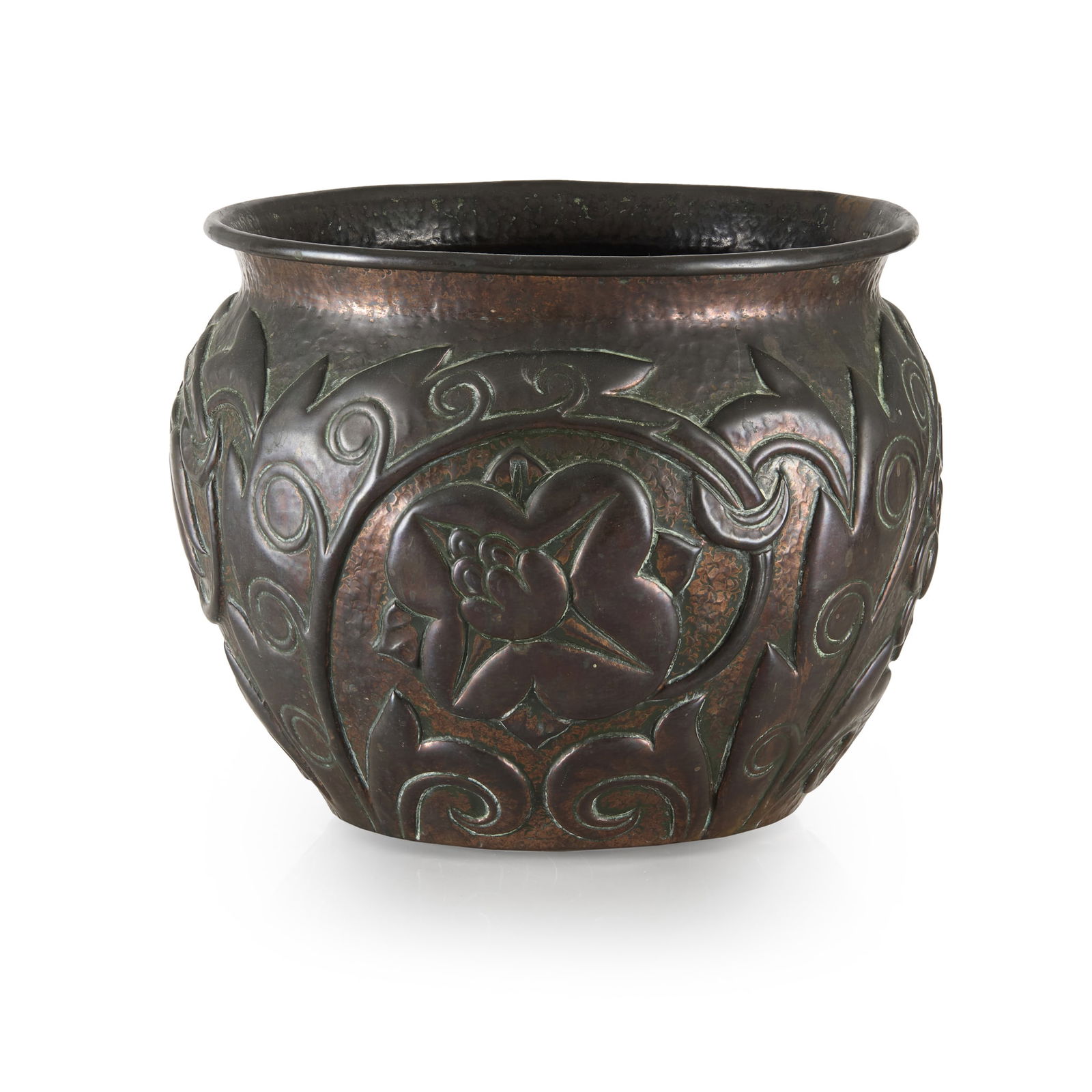 JOHN PEARSON (1885-1910): JOHN PEARSON (1885-1910) ARTS & CRAFTS JARDINIÈRE, 1897 repoussé-decorated copper, signed and dated J PEARSON/ 1897/ 2332 20cm high 
