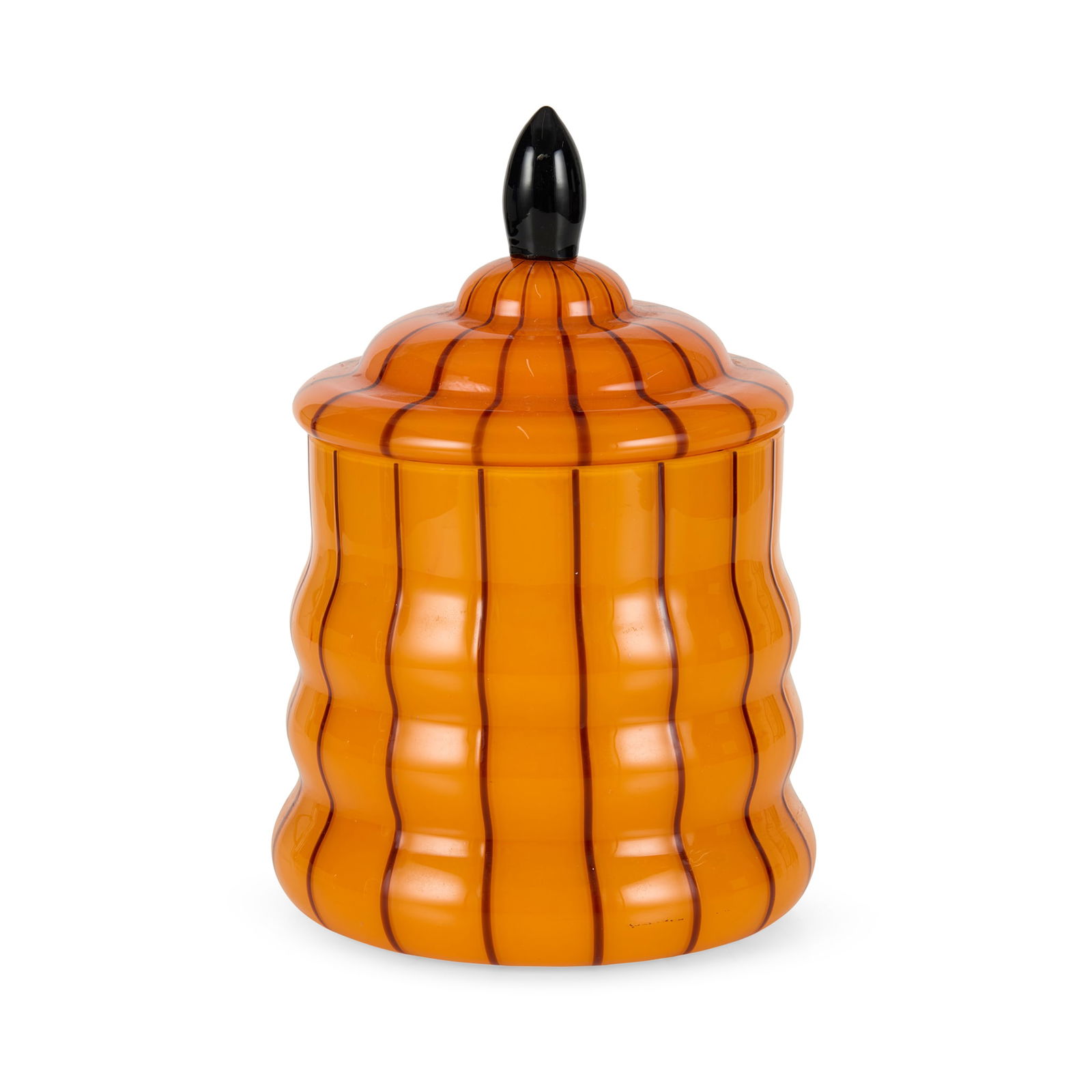 MICHAEL POWOLNY (1871-1954) FOR LOETZ: MICHAEL POWOLNY (1871-1954) FOR LOETZ BOX & COVER, CIRCA 1920 cased orange and black glass 21cm high