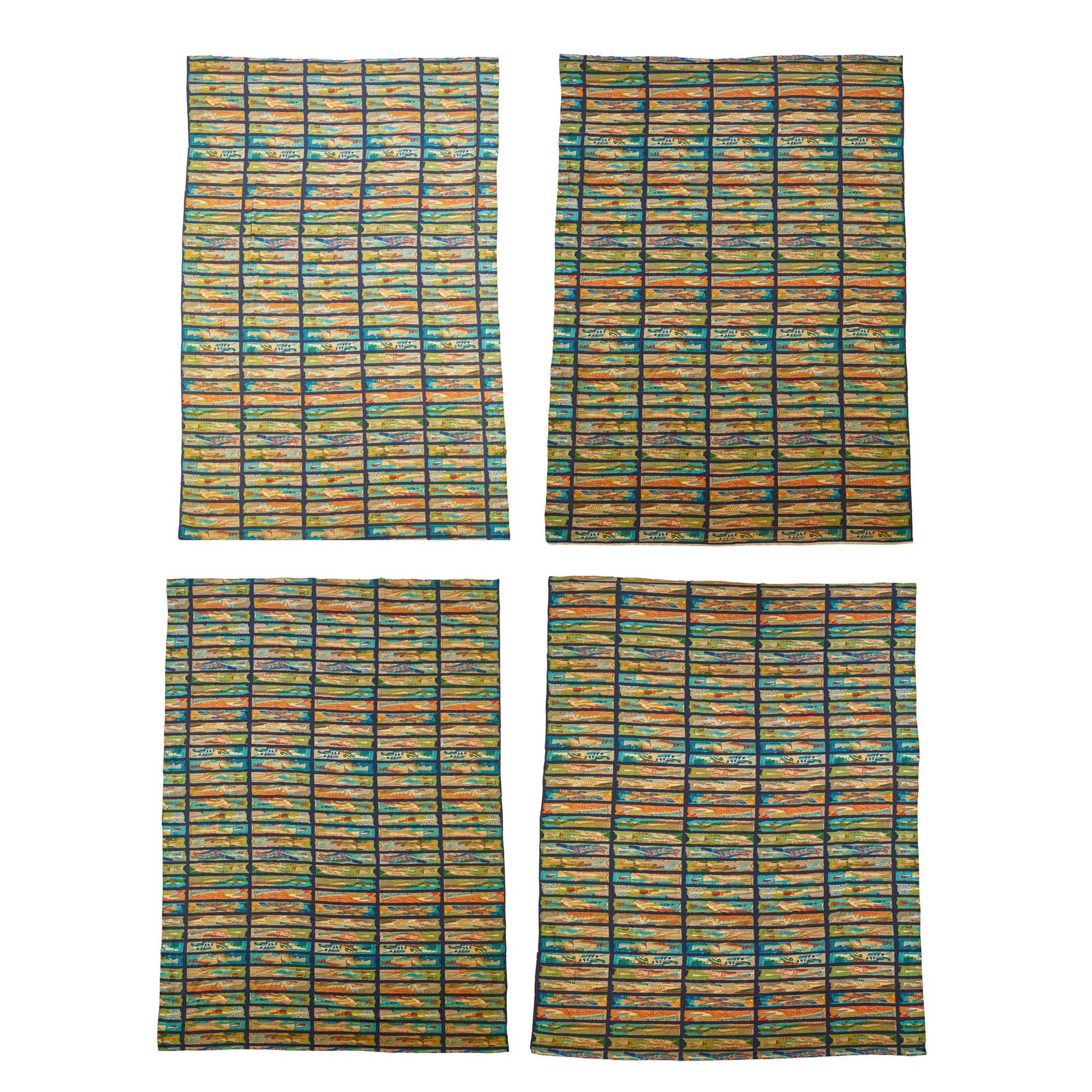 § JOHN PIPER (1903-1992) FOR SANDERSON: JOHN PIPER (1903-1992) FOR SANDERSON FOUR PIECES OF 'ARUNDEL' PATTERN FABRIC, CIRCA 1960 printed 'Sanderlin' fabric (satinised cotton), marked to selvedge ‘ARUNDEL/ AN ORIGINAL SCREEN PRINT BY S