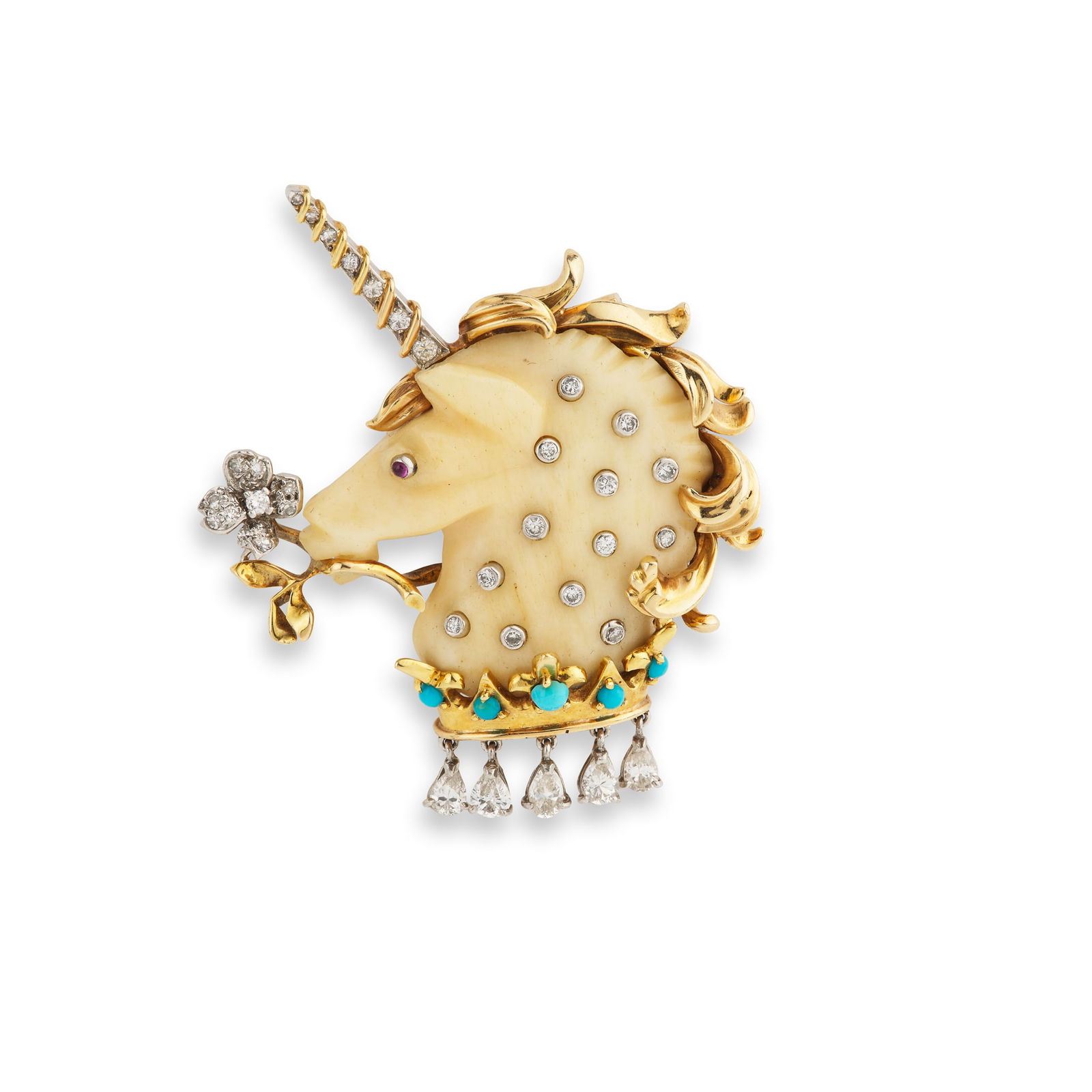 Y Verdura: A diamond unicorn brooch, mid 20th century