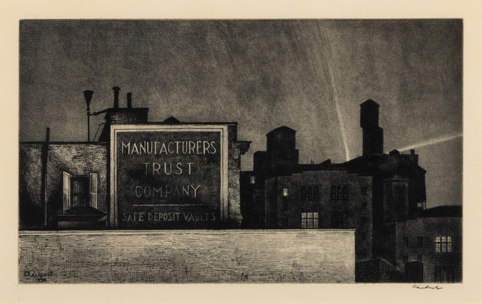 ARMIN LANDECK (AMERICAN 1905-1984): ARMIN LANDECK (AMERICAN 1905-1984) MANHATTAN NOCTURNE, 1938; SIDEING, 1945 drypoint, each signed in the plate (lower left) and signed in pencil (lower right) the plate, each 18cm x 30.4cm (7in x
