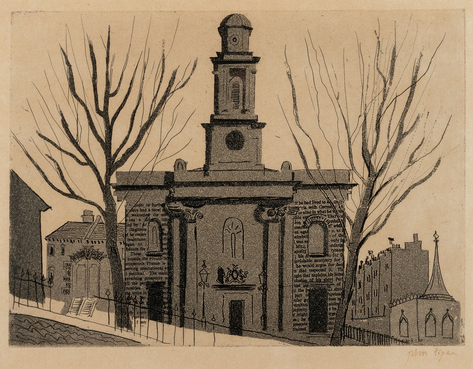 § JOHN PIPER C.H. (BRITISH 1903 - 1992): JOHN PIPER C.H. (BRITISH 1903 - 1992) THE CHAPEL OF ST GEORGE & KEMP TOWN (FROM 'BRIGHTON AQUATINTS'), 1939 (LEVINSON 21) aquatint, each signed in pen (lower right) (2) plate 19cm x 27.5cm (7 ½in