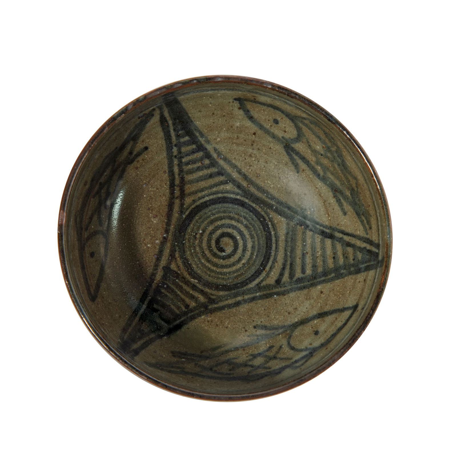 § LADI KWALI (NIGERIAN 1925-1984) AT ABUJA POTTERY: LADI KWALI (NIGERIAN 1925-1984) AT ABUJA POTTERY BOWL impressed maker's and pottery seals, stoneware, with fish design 7.5cm high, 18.5cm diameter (3in high, 7 ¼in diameter)