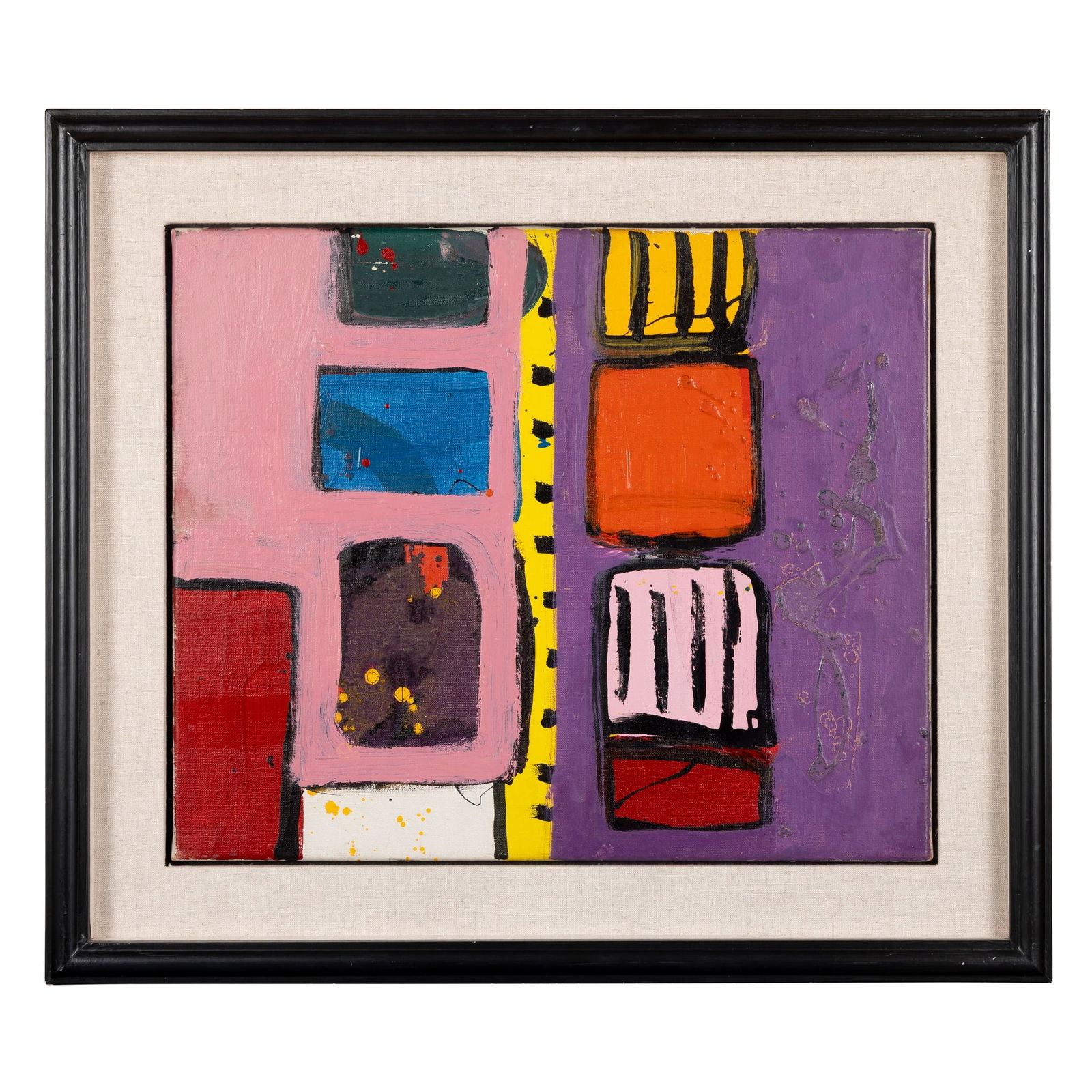 § ALAN DAVIE C.B.E, R.A. (BRITISH 1920-2014): ALAN DAVIE C.B.E, R.A. (BRITISH 1920-2014) BOXES FOR JOY, 1963 (OPUS O.237A) titled in pencil (to stretcher), oil on canvas 50.8cm x 61cm (20in x 24in) Gimpel Fils, London;Private Collection , U.K.