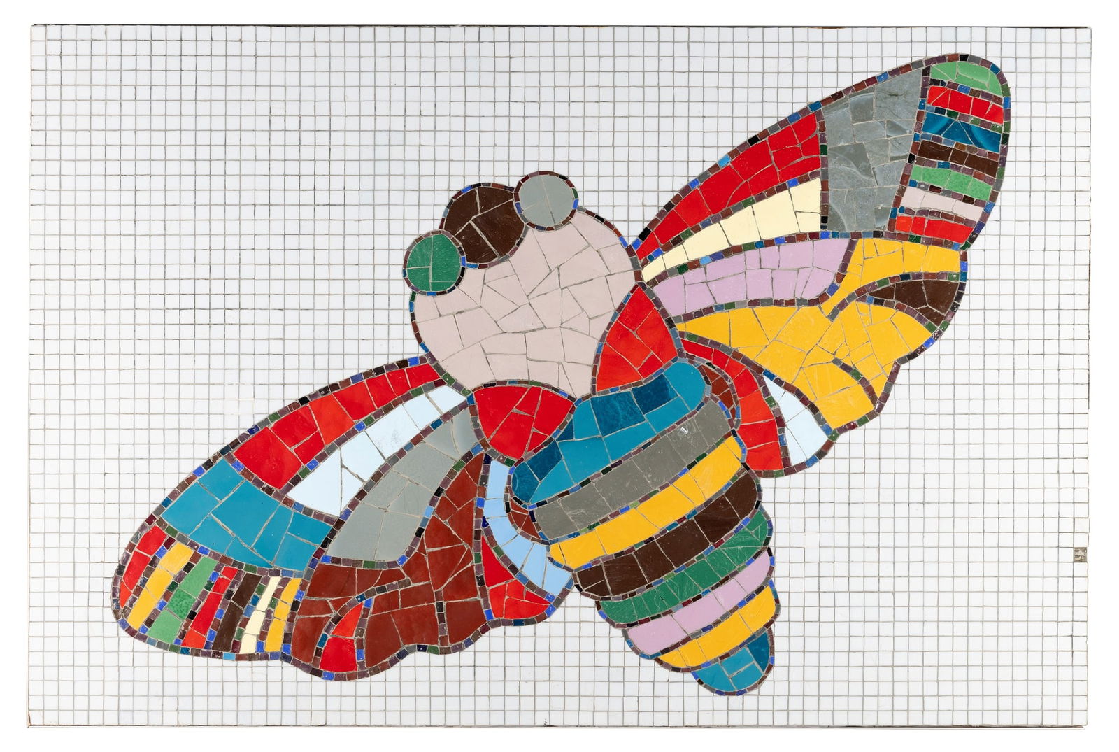 § SIR EDUARDO PAOLOZZI R.A., H.R.S.A. (BRITISH 1924-2005): SIR EDUARDO PAOLOZZI R.A., H.R.S.A. (BRITISH 1924-2005) MOTH - FROM THE TOTTENHAM COURT ROAD STATION MOSAIC, c.1983 glass mosaic tiles mounted on plywood 150.5 x 105.5 x 3.5cm (59 ¼in x 41 ½