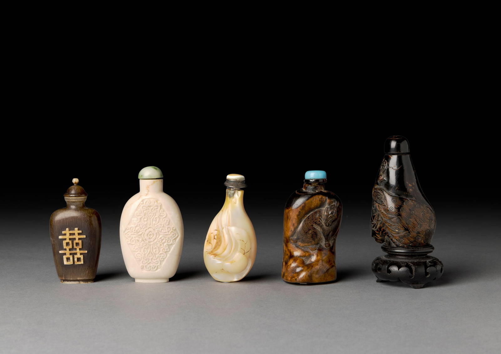 [COLLECTION OF PROF. J. GILBERT & CORA MCALLISTER] GROUP OF FIVE CHINESE SNUFF BOTTLES