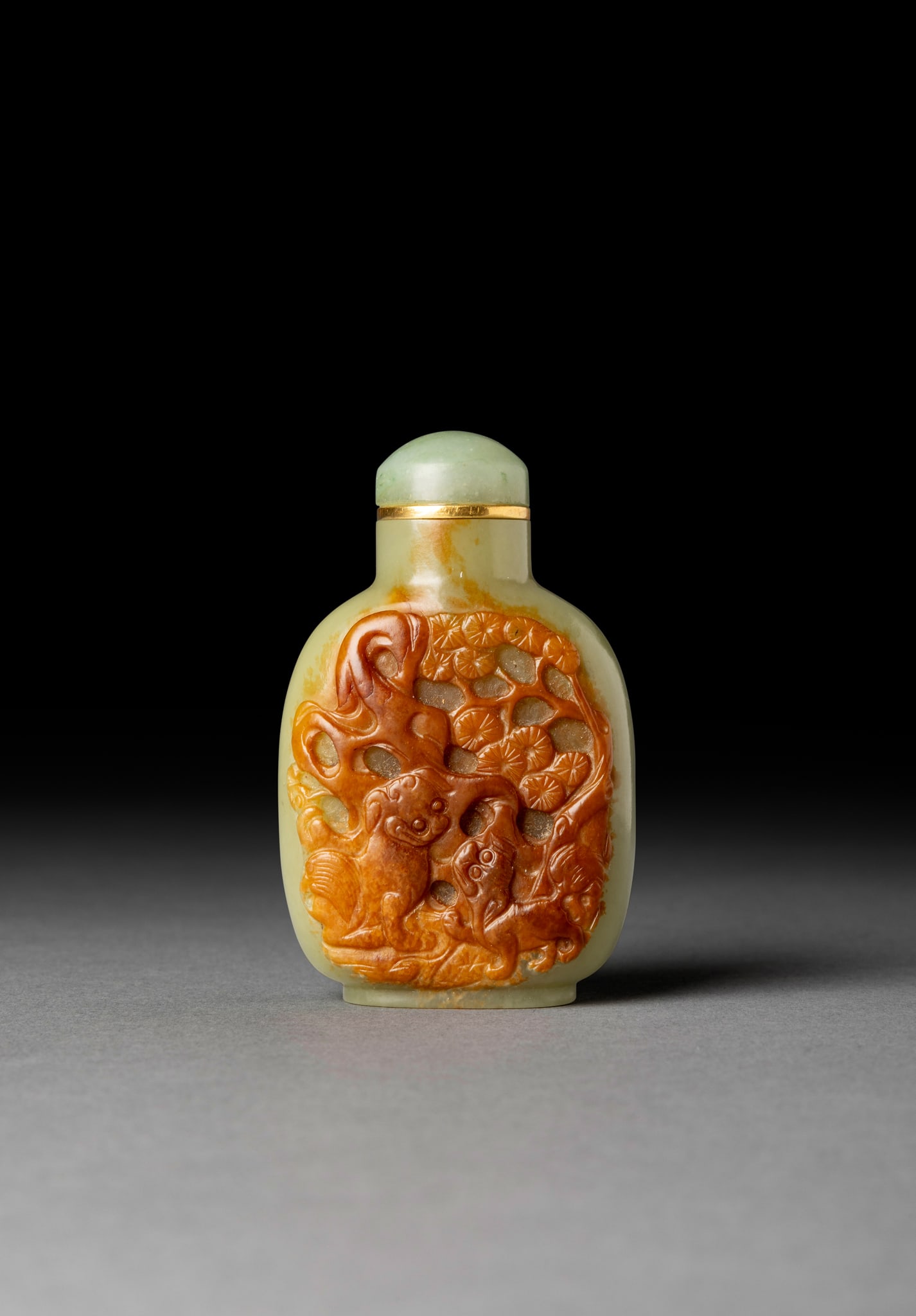 [COLLECTION OF PROF. J. GILBERT & CORA MCALLISTER] CHINESE YELLOW JADE WITH RUSSET SKIN 'BUDDHIST