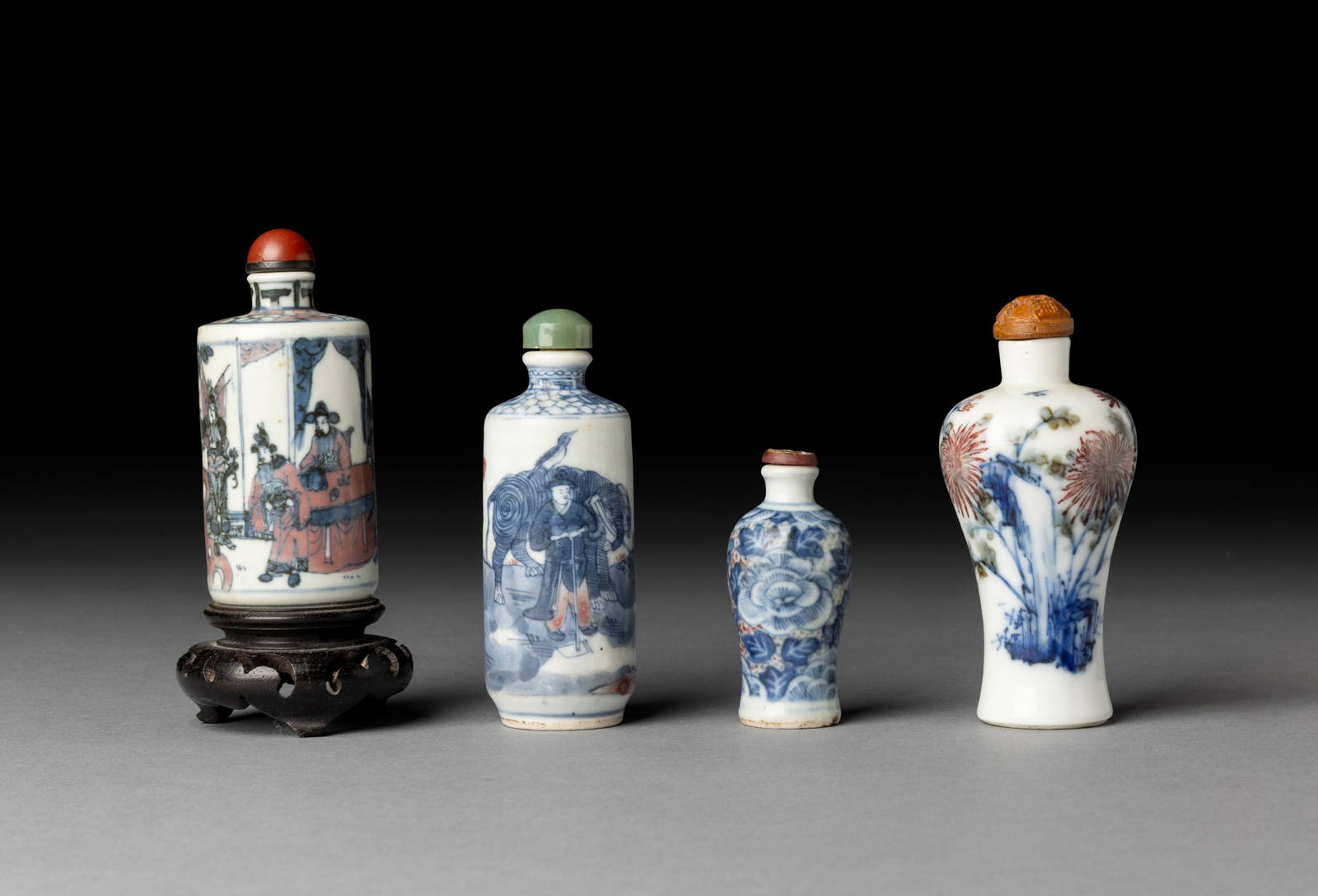 [COLLECTION OF PROF. J. GILBERT & CORA MCALLISTER] GROUP OF FOUR CHINESE COPPER-RED WITH UNDERGLAZE