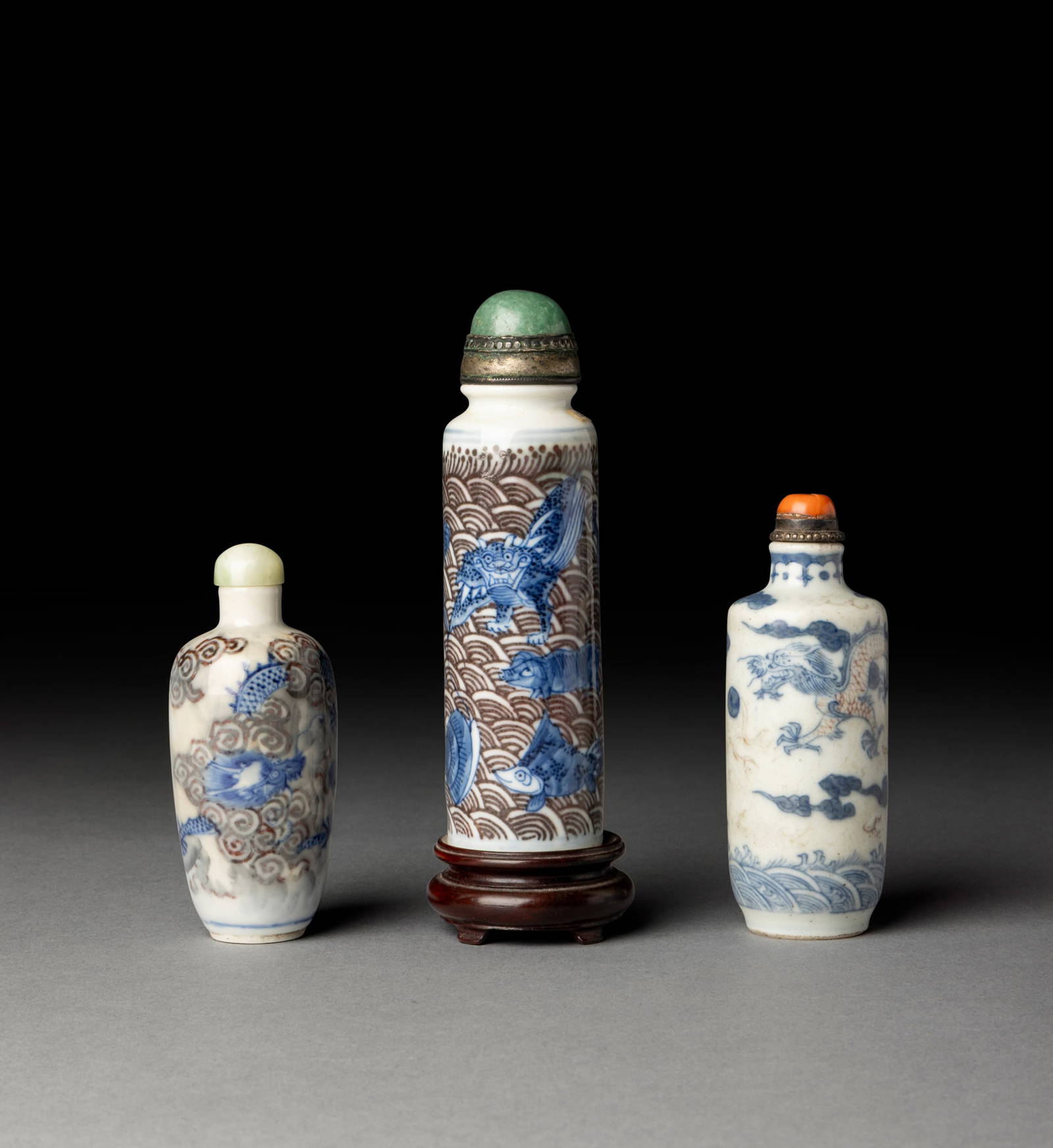 [COLLECTION OF PROF. J. GILBERT & CORA MCALLISTER] GROUP OF THREE CHINESE COPPER-RED WITH UNDERGLAZE