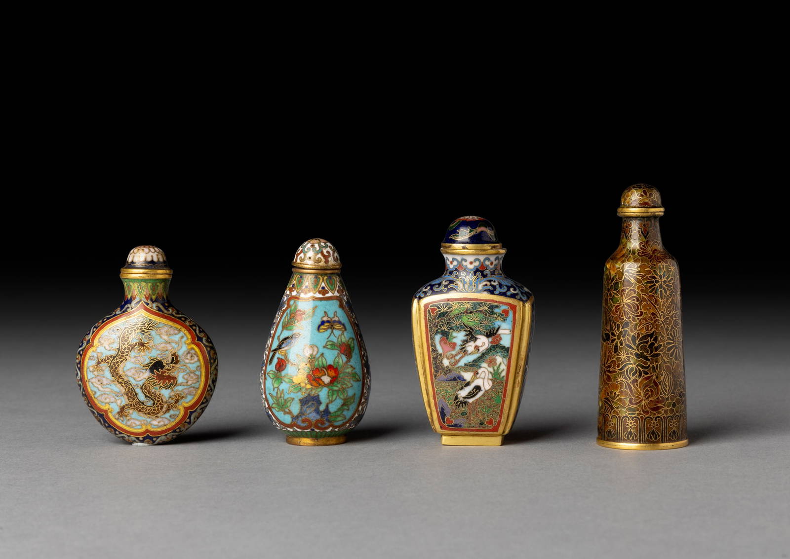 [COLLECTION OF PROF. J. GILBERT & CORA MCALLISTER] GROUP OF FOUR CHINESE CLOISONN? ENAMEL SNUFF