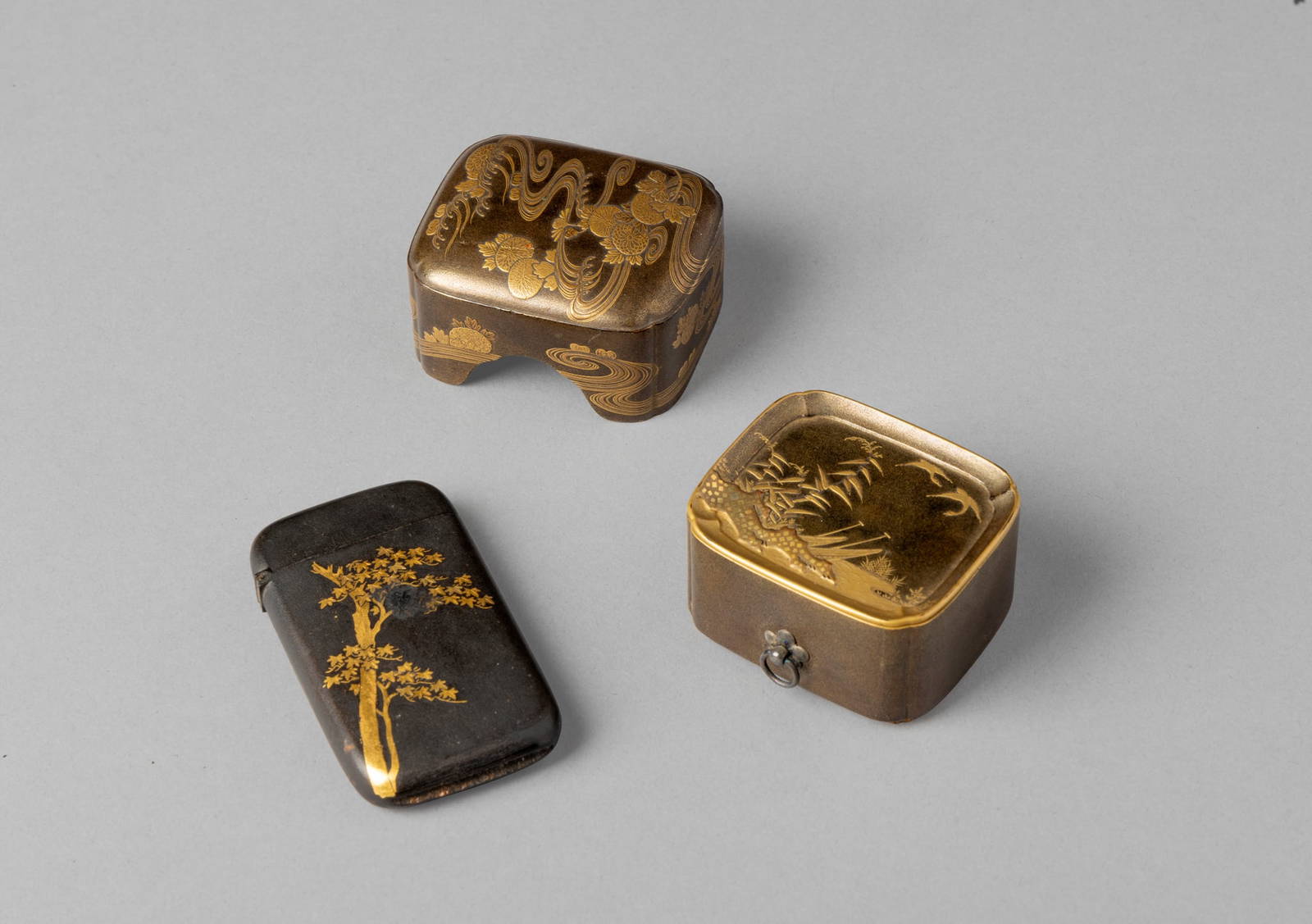 [COLLECTION OF PROF. J. GILBERT & CORA MCALLISTER] JAPANESE HAKO NETSUKE AND KOMAI-STYLE VESTA CASE