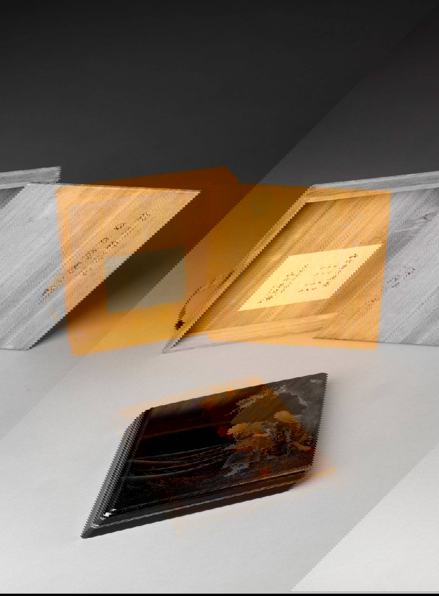 [COLLECTION OF PROF. J. GILBERT & CORA MCALLISTER] JAPANESE KYOTO-STYLE LACQUER WRITING BOX,