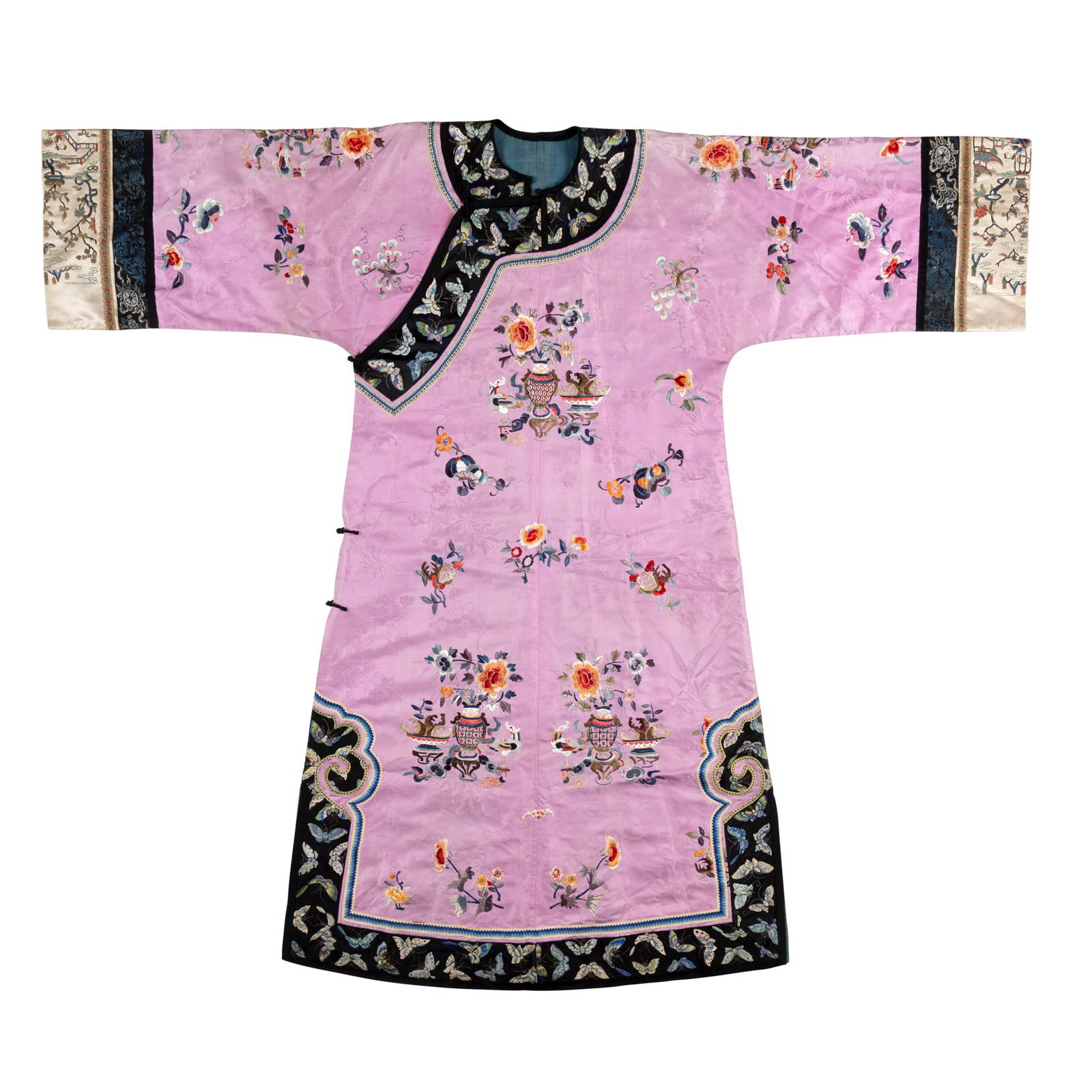 CHINESE PINK-GROUND SILK EMBROIDERED LADY'S ROBE