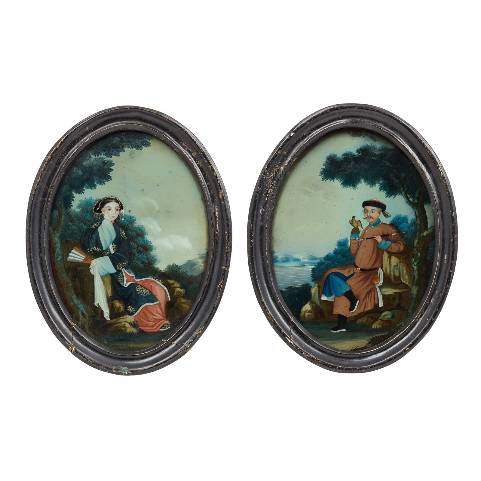 [PRIVATE SCOTTISH COLLECTION, PERTHSHIRE] PAIR OF CHINESE EXPORT REVERSE GLASS PAINTINGS