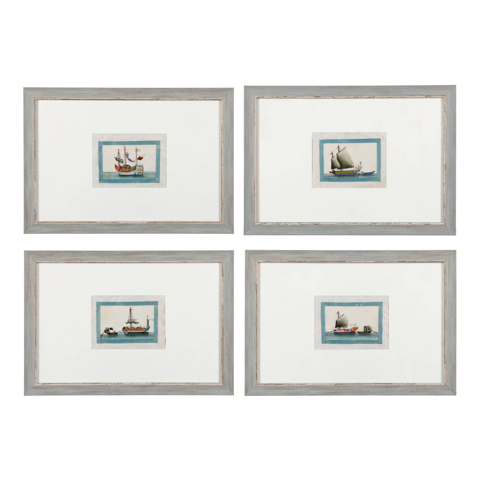 SET OF TWELVE CHINESE 'JUNK' PITH PAINTINGS