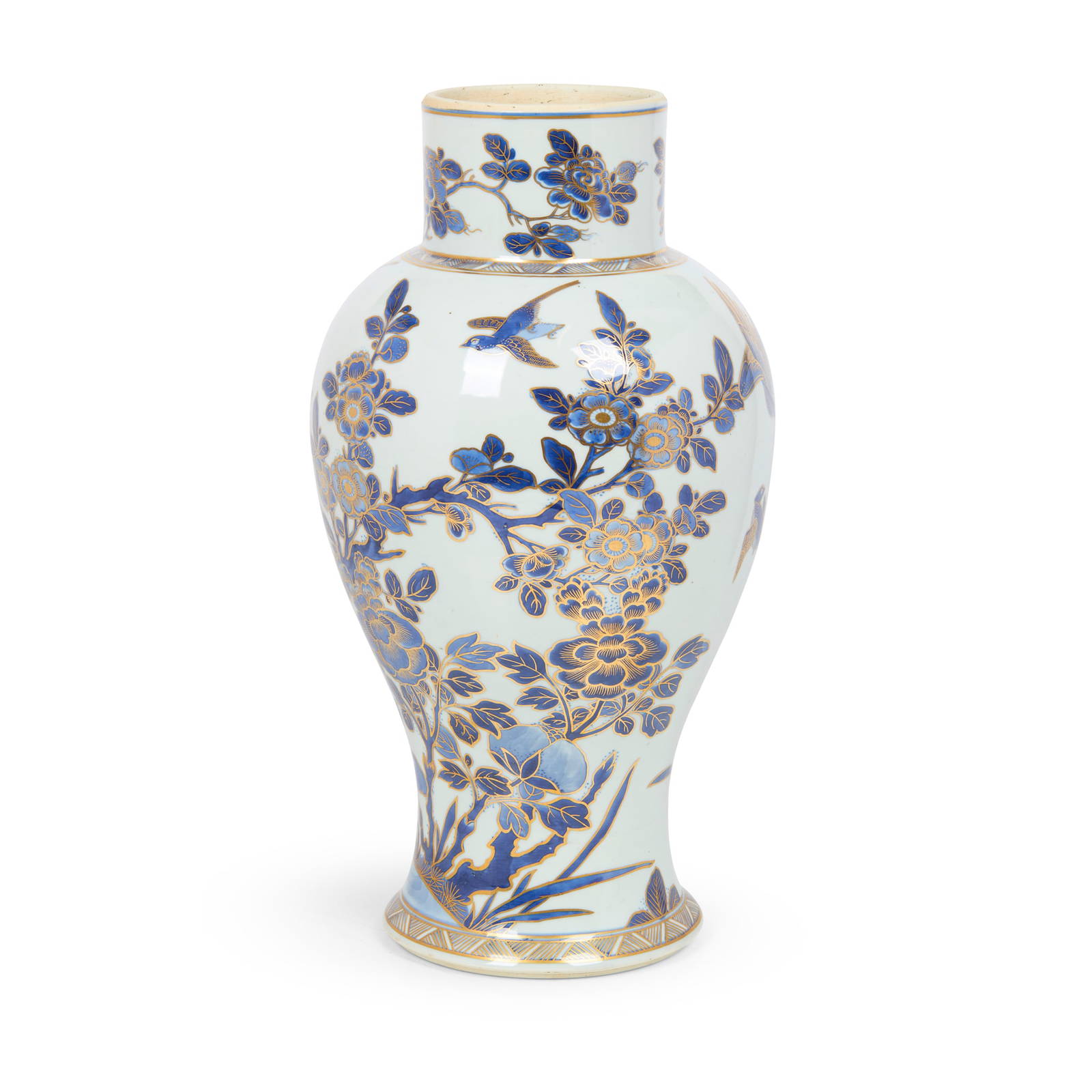 CHINESE UNDERGLAZE BLUE AND GLIT-DECORATED BALUSTER VASE