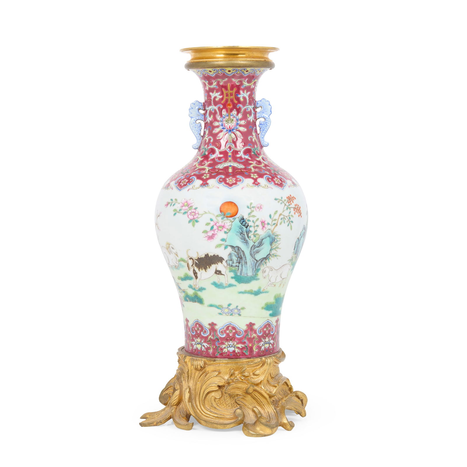 CHINESE FAMILLE ROSE 'RAM' VASE (1 of 3)
