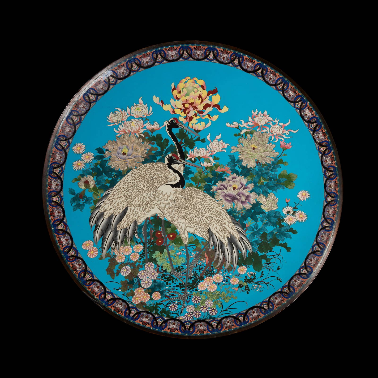 MASSIVE JAPANESE CLOISONN? ENAMEL 'CRANE' CHARGER