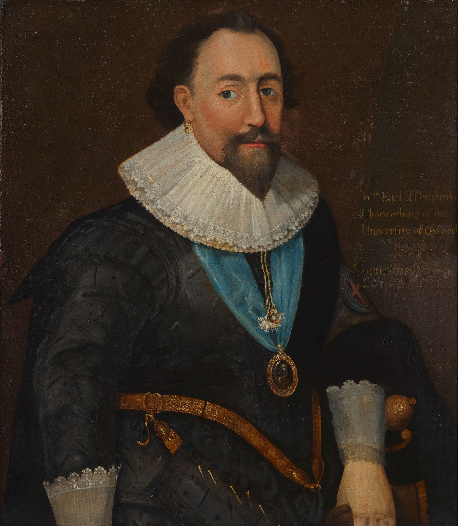 17TH CENTURY BRITISH SCHOOL: 17TH CENTURY BRITISH SCHOOL HALF LENGTH PORTRAIT OF WILLIAM, EARL OF PEMBROKE Inscribed, oil on canvas 81cm x 71cm (31.75in x 28in) Property of a Knightsbridge residence