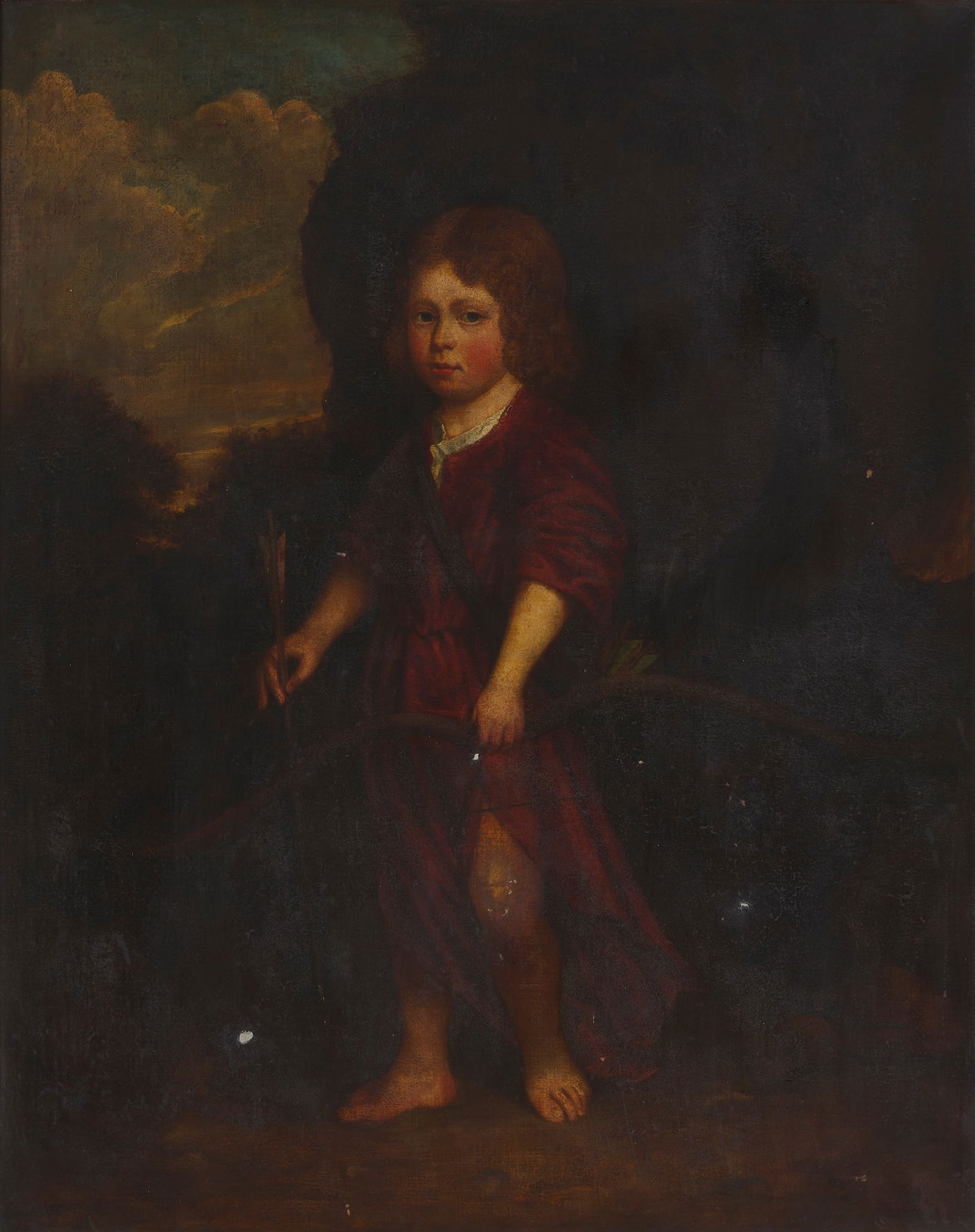 17TH CENTURY BRITISH SCHOOL: 17TH CENTURY BRITISH SCHOOL PORTRAIT OF A YOUNG BOY WITH BOW AND ARROW Oil on canvas 127cm x 102cm (50in x 40in)