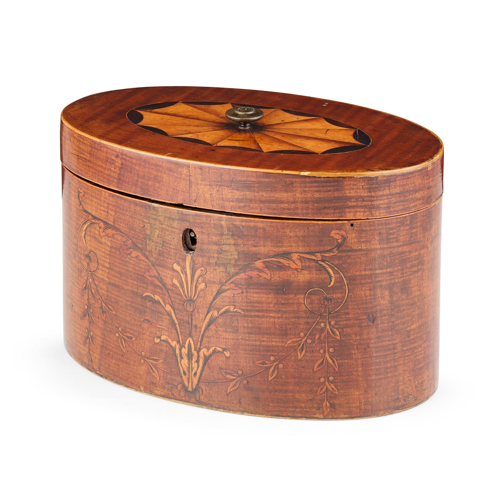 GEORGE III MAHOGANY OVAL TEA CADDY (1 of 3)