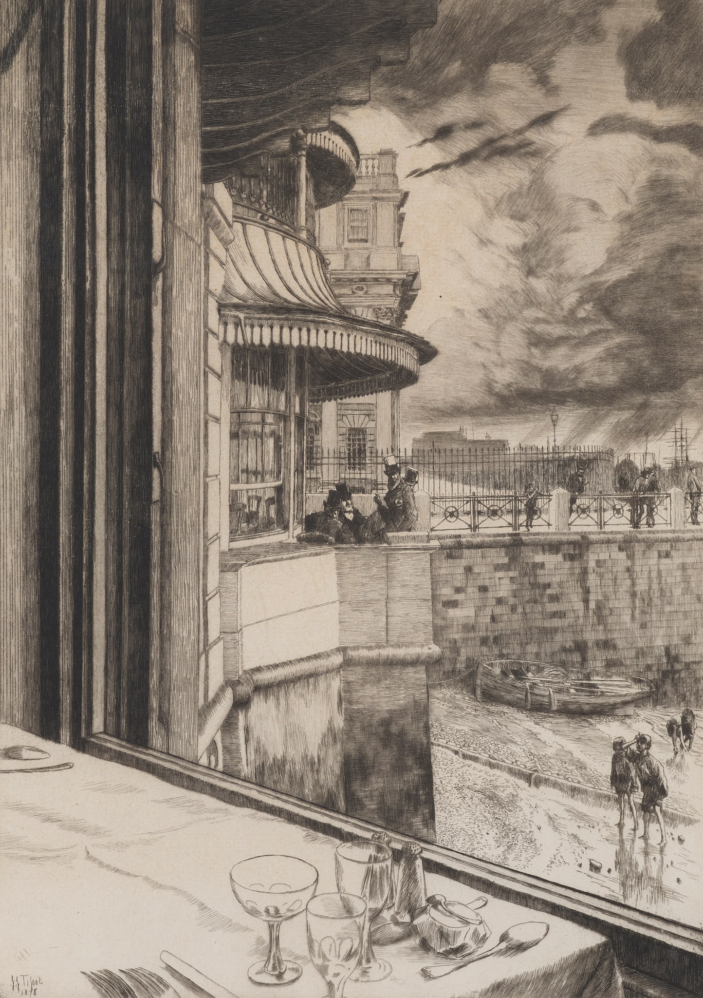 JAMES JACQUES JOSEPH TISSOT (FRENCH 1836-1902): JAMES JACQUES JOSEPH TISSOT (FRENCH 1836-1902) TRAFALGAR TAVERN, GREENWICH (WENTWORTH 36) - 1878 Etching and drypoint, from the second state (of two), from the edition of approx. 100, signed and dated