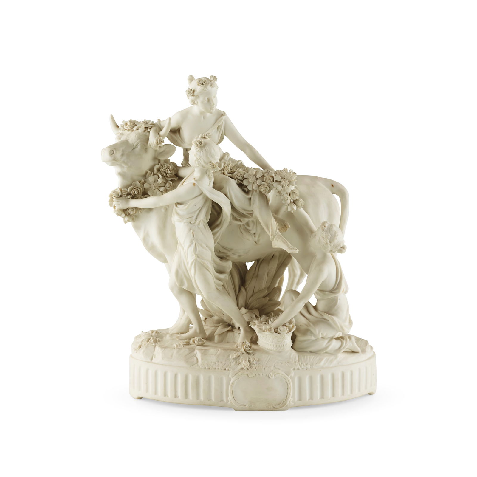 BISCUIT PORCELAIN FIGURE OF EUROPA AND THE BULL, BY ERNST WAHLISS (1837-1900): BISCUIT PORCELAIN FIGURE OF EUROPA AND THE BULL, BY ERNST WAHLISS (1837-1900) CIRCA 1900 biscuit fired porcelain, impressed MADE IN AUSTRIA/ ERNST WAHLISS/ TURN, WIEN/ 4544 29cm high