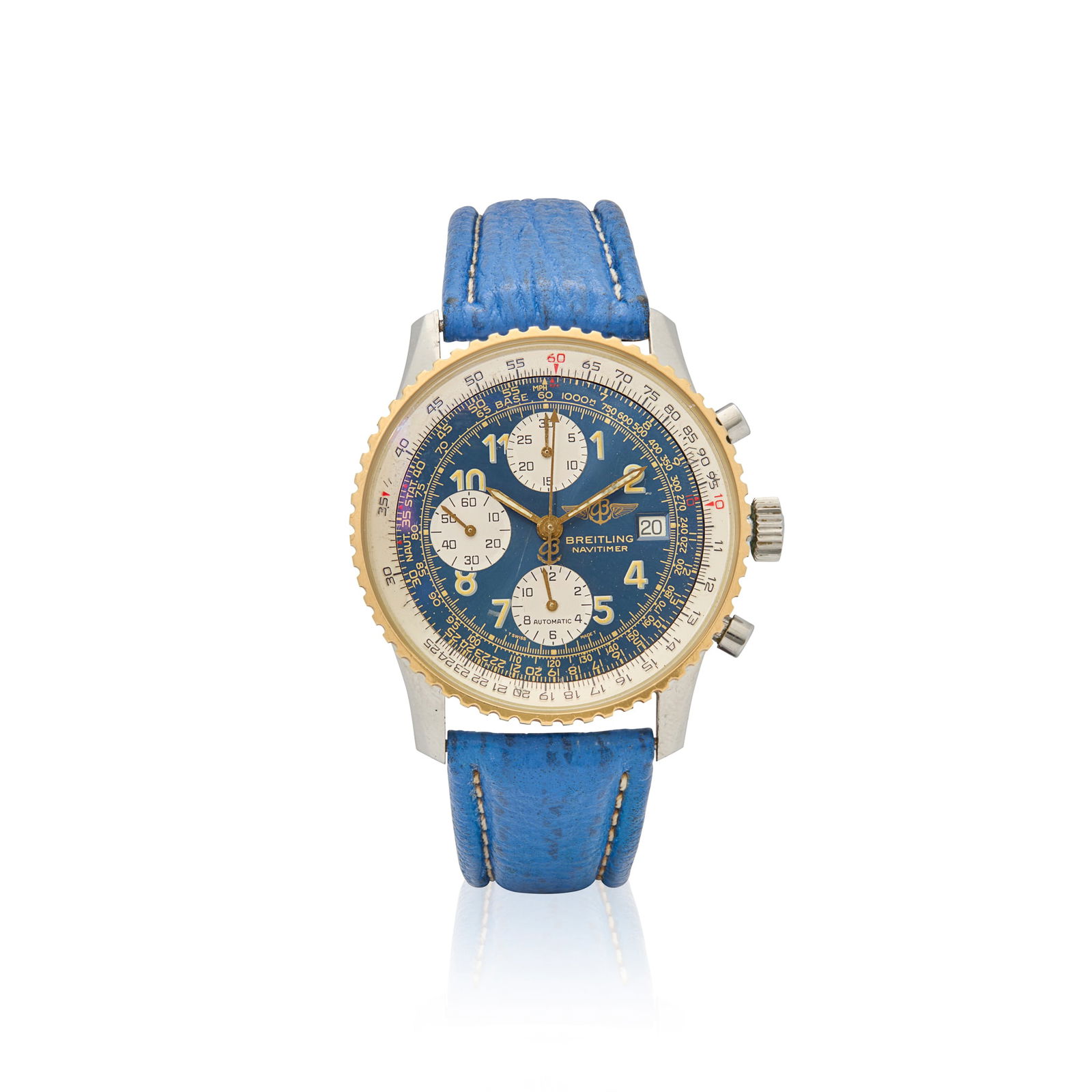 Breitling. A stainless steel and gold automatic chronograph wristwatch: Breitling. A stainless steel and gold automatic chronograph wristwatch Old Navitimer II, Ref. D13022, Case No.2083, made circa 1994 Self-winding movement, blued dial with tritium numerals, silvered su