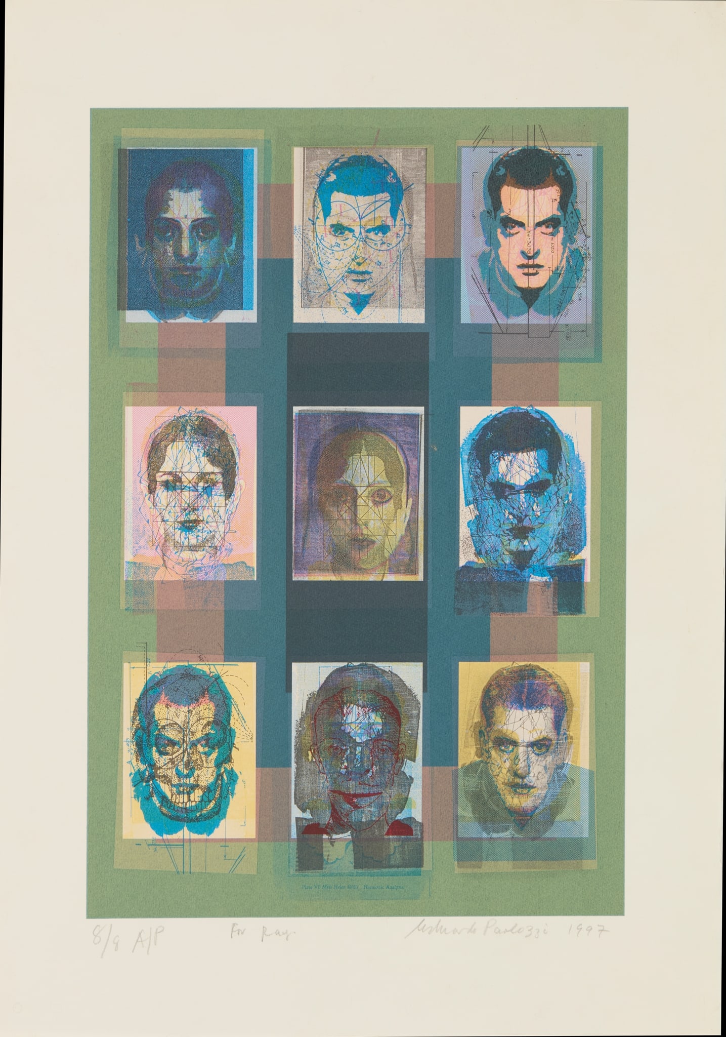 § EDUARDO PAOLOZZI K.B.E., R.A., H.R.S.A. (SCOTTISH 1924-2005): EDUARDO PAOLOZZI K.B.E., R.A., H.R.S.A. (SCOTTISH 1924-2005) BUNUEL (9 HEADS) - 1997 Screenprint, 8/9 A/P, aside from the edition of 40, signed, dated, editioned and inscribed ‘For Ray’ in
