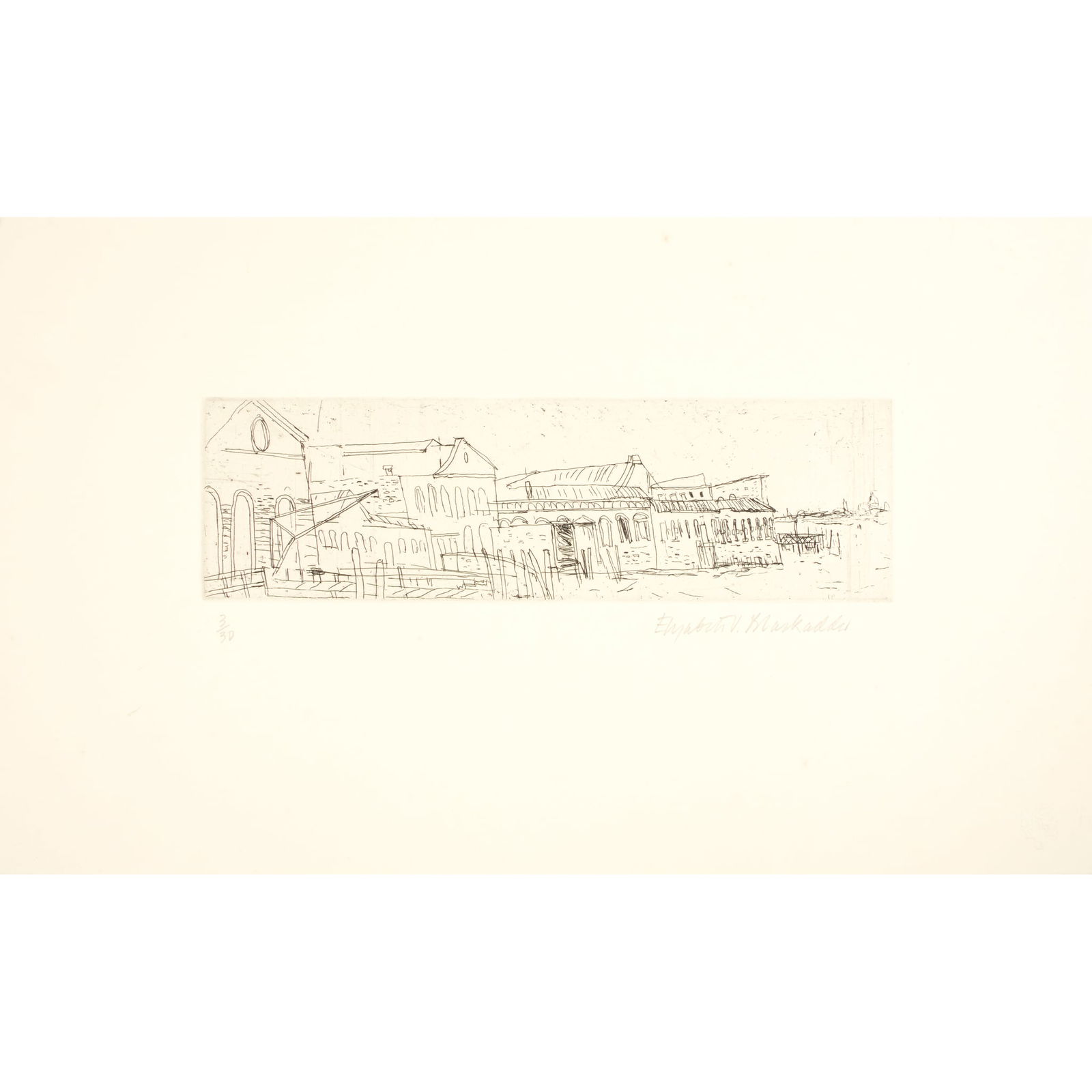 § DAME ELIZABETH BLACKADDER O.B.E., R.A., R.S.A., R.S.W., R.G.I., D.Litt (SCOTTISH 1931-2021): DAME ELIZABETH BLACKADDER O.B.E., R.A., R.S.A., R.S.W., R.G.I., D.Litt (SCOTTISH 1931-2021) MURANO (ALLAN 90) - 1997-8 Etching, 3/30, signed and numbered in pencil to margin, published by Glasgow Prin