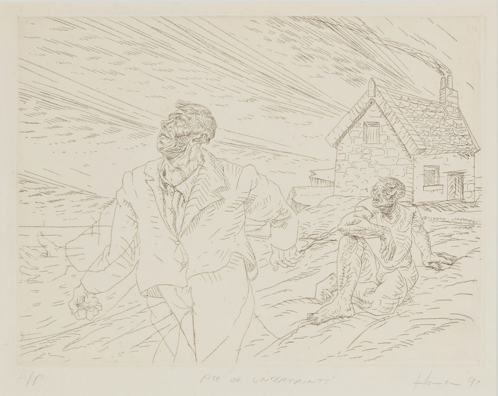 § PETER HOWSON O.B.E. (SCOTTISH 1958-): PETER HOWSON O.B.E. (SCOTTISH 1958-) THE AGE OF UNCERTAINTY - 1990 Etching, A/P, signed, dated, titled and editioned in pencil to margin image size 22.5cm x 30cm (8.75in x 11.75in)