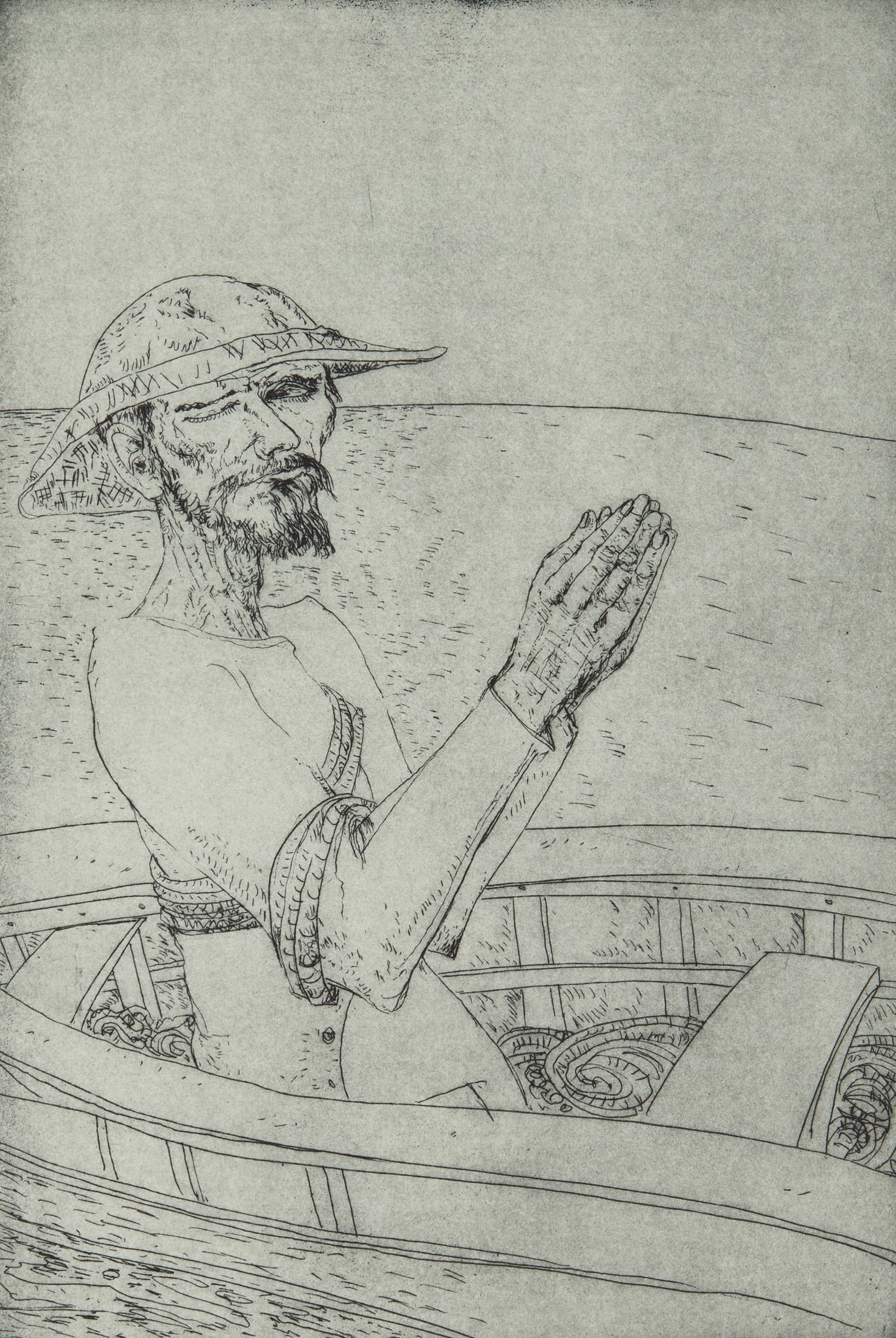 § JOHN BELLANY C.B.E., R.A., H.R.S.A. (SCOTTISH 1942-2013): JOHN BELLANY C.B.E., R.A., H.R.S.A. (SCOTTISH 1942-2013) ON THE BOAT Etching, A/P, signed and editioned in pencil to margin the image 48cm x 32cm (18.75in x 12.5in)