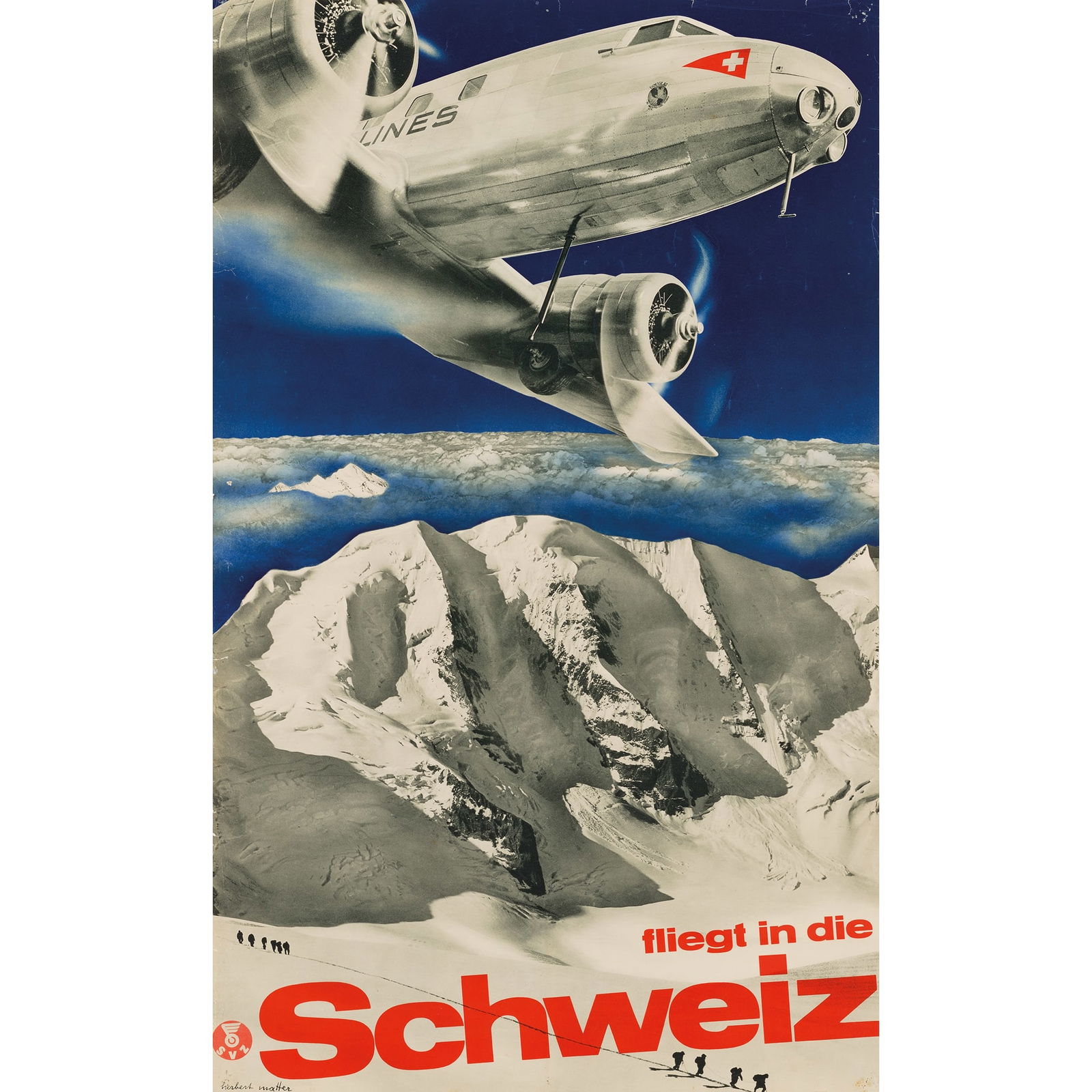 HERBERT MATTER (1907-1984): HERBERT MATTER (1907-1984) SCHWEIZ offset lithographic poster, 1930, condition B; trimmed but otherwise in A- condition, not backed 39 x 23.5 in. (99 x 60 cm.)