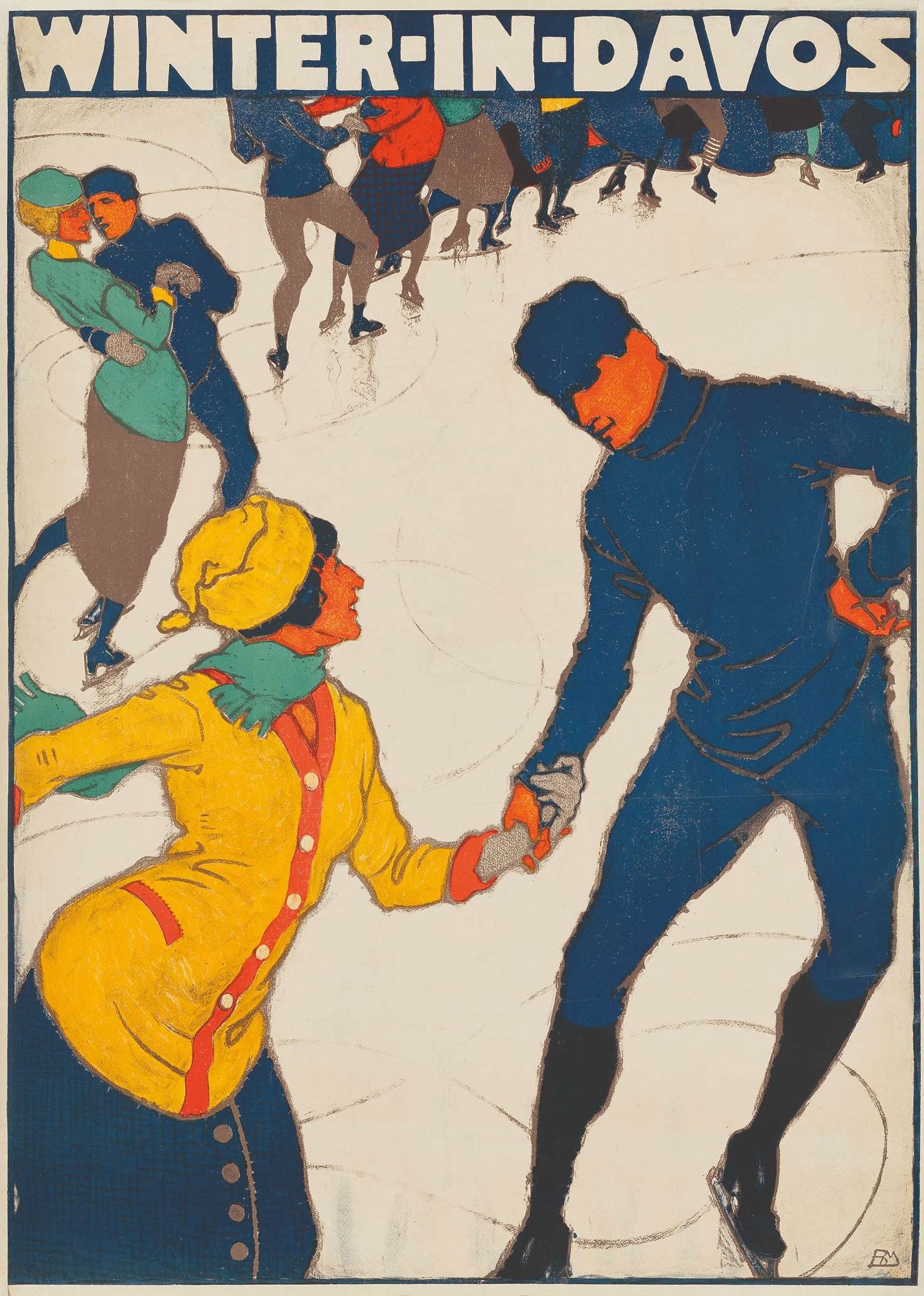 BURKHARD MANGOLD (1873-1950): BURKHARD MANGOLD (1873-1950) WINTER IN DAVOS lithographic poster, 1914, condition B/B+; backed on japan 50 x 35.5 in. (127 x 90 cm.) Christie’s London, ‘The Ski Sale, 3 March 2005, l