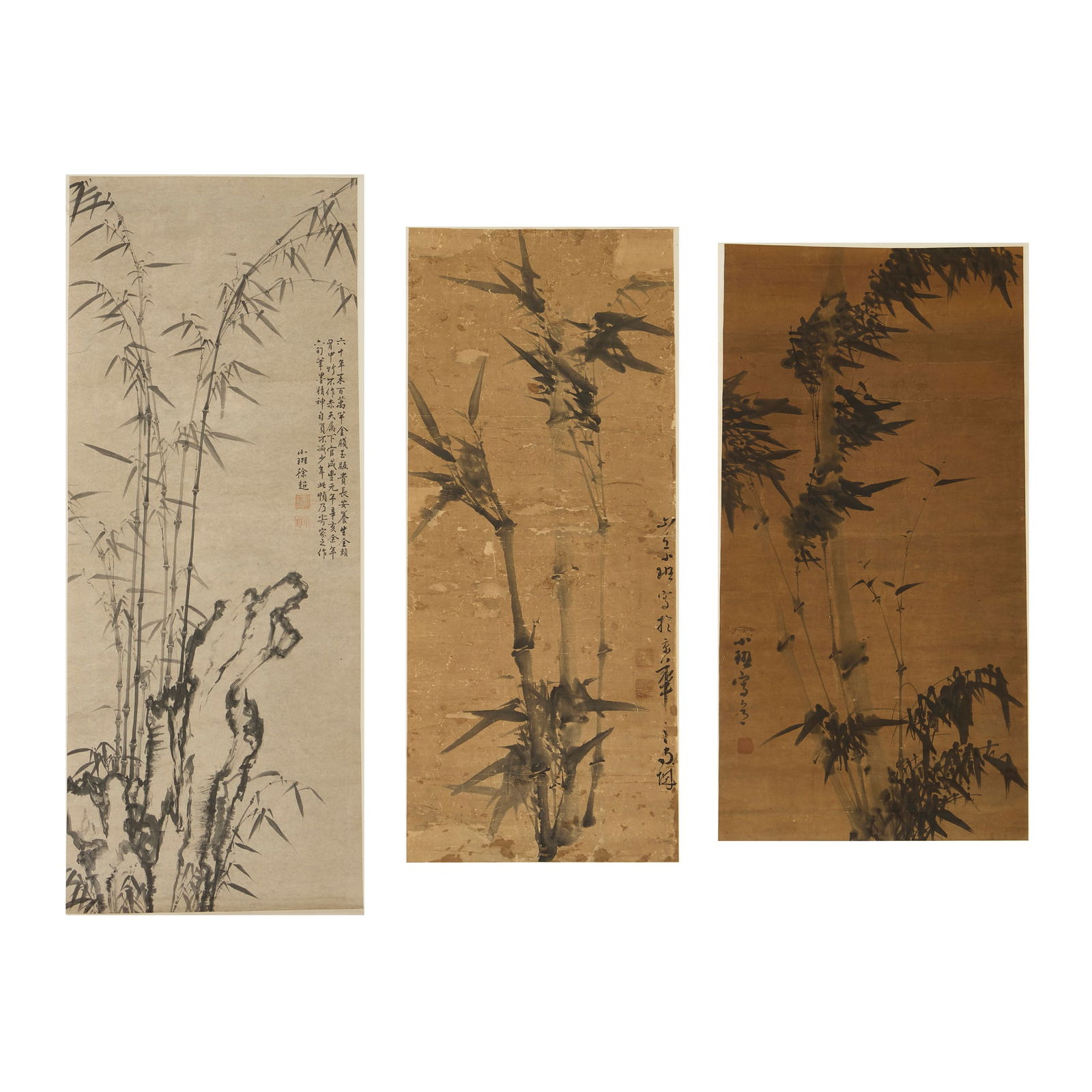 XU XIAOBAN (CHINESE, B. 1791): XU XIAOBAN (CHINESE, B. 1791) GROUP OF THREE CHINESE 'BAMBOO' PAINTINGS 徐小班 墨竹圖 水墨紙本 立軸（三幅ʌ