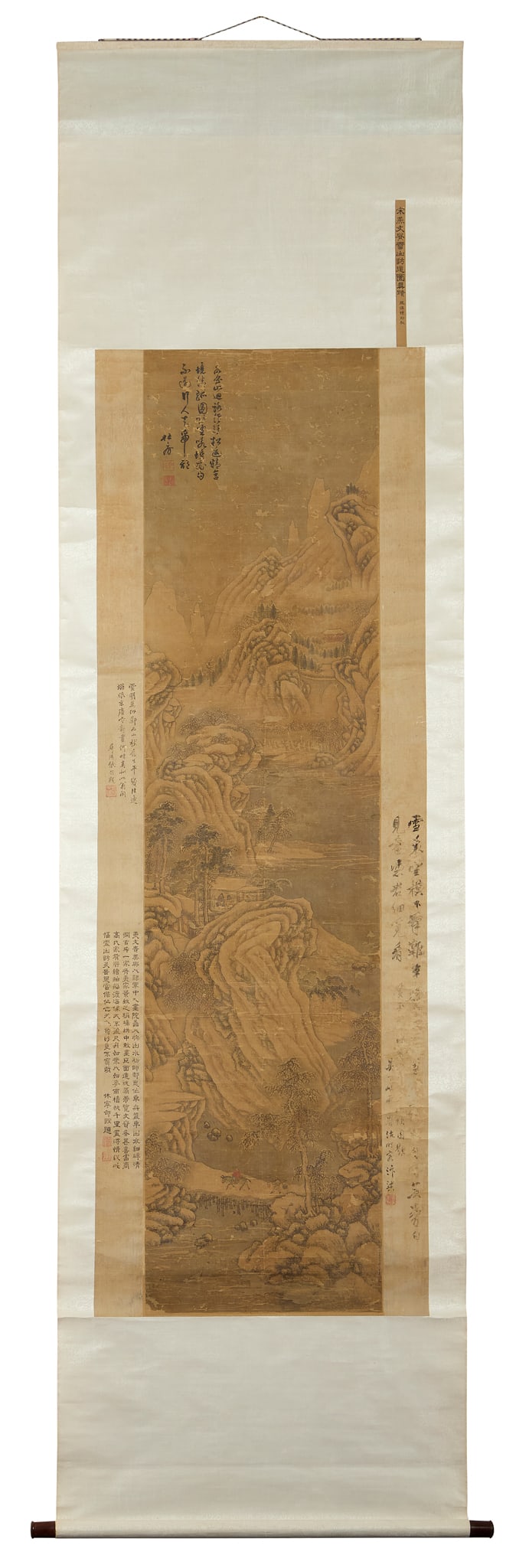 AFTER YAN WENGUI (CHINESE, 967-1044): AFTER YAN WENGUI (CHINESE, 967-1044) CHINESE INK PAINTING OF A SNOWSCAPE WITH FIGURES 燕文貴款 雪山訪道圖 水墨絹本立