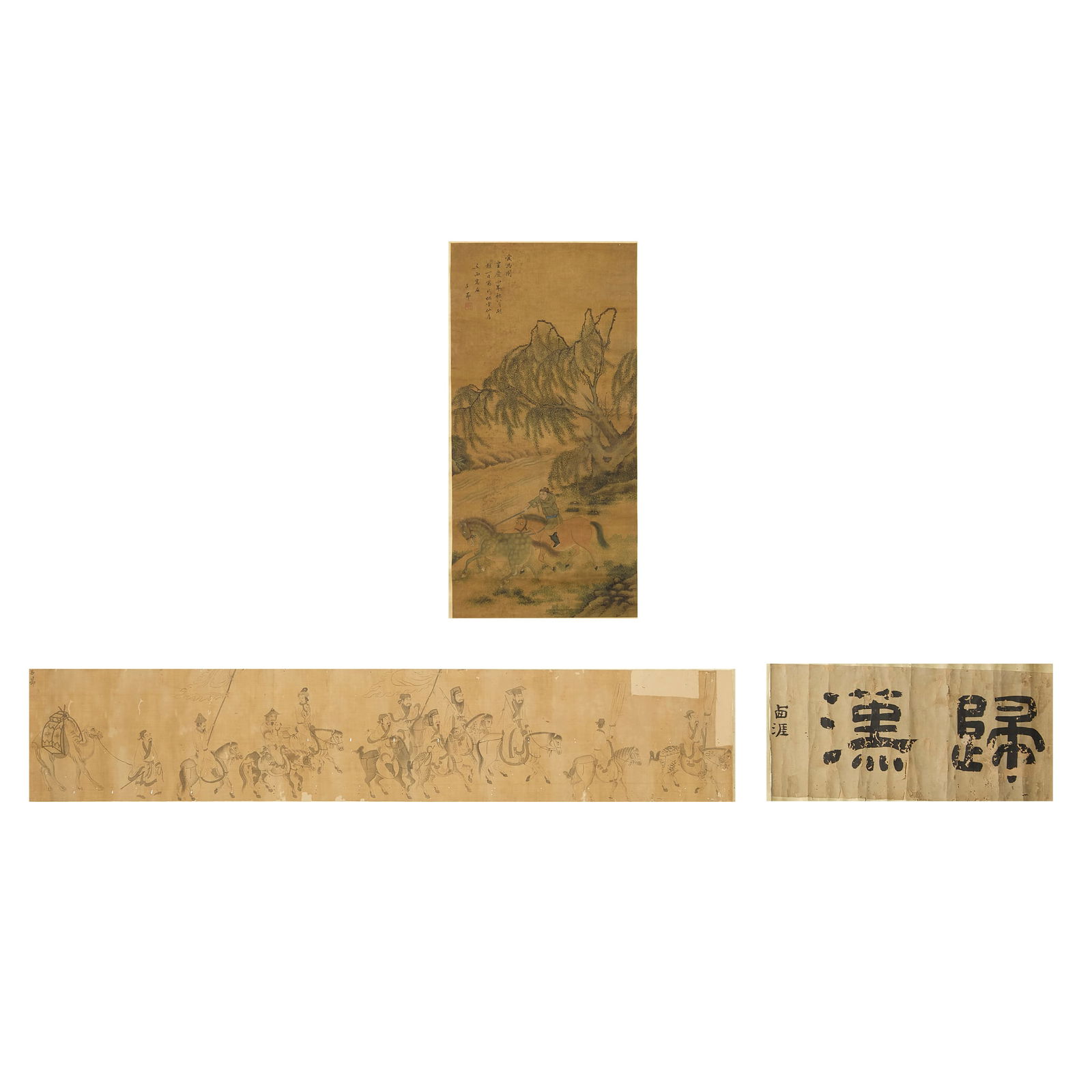 AFTER ZHAO MENGFU (CHINESE, 1254-1322): AFTER ZHAO MENGFU (CHINESE, 1254-1322) TWO CHINESE INK PAINTINGS 趙孟頫款 愛馬圖 水墨設色絹本 立軸 Ö