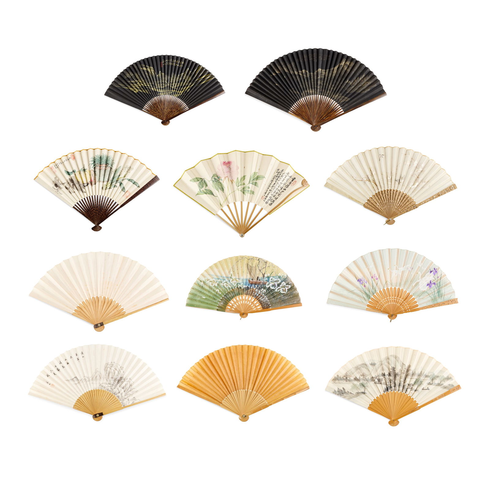 HONG YONGZHOU, QING SHOUZHONG AND VARIOUS ARTISTS: HONG YONGZHOU, QING SHOUZHONG AND VARIOUS ARTISTS GROUP OF ELEVEN CHINESE FANS, LATE QING DYNASTY TO REPUBLIC PERIOD 清末民初 洪用舟、秦守&#