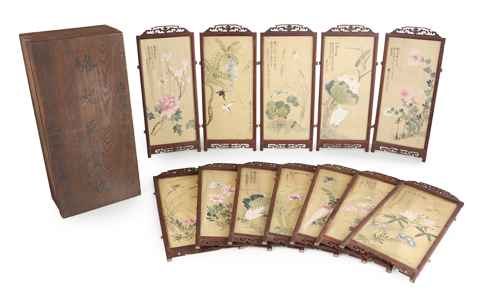 AFTER WANG CHUZHEN (CHINESE): AFTER WANG CHUZHEN (CHINESE) SET OF TWELVE CHINESE LANTERN PAINTINGS, DEDICATED TO SIR JAMES STEWART LOCKHART 王楚珍款 花鳥蔬果圖