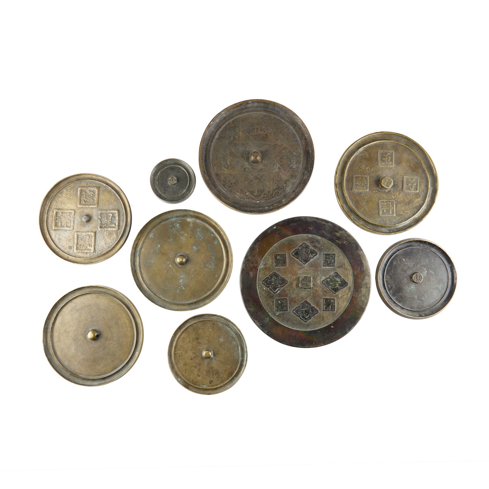 GROUP OF NINE CHINESE BRONZE CIRCULAR MIRRORS (1 of 10)