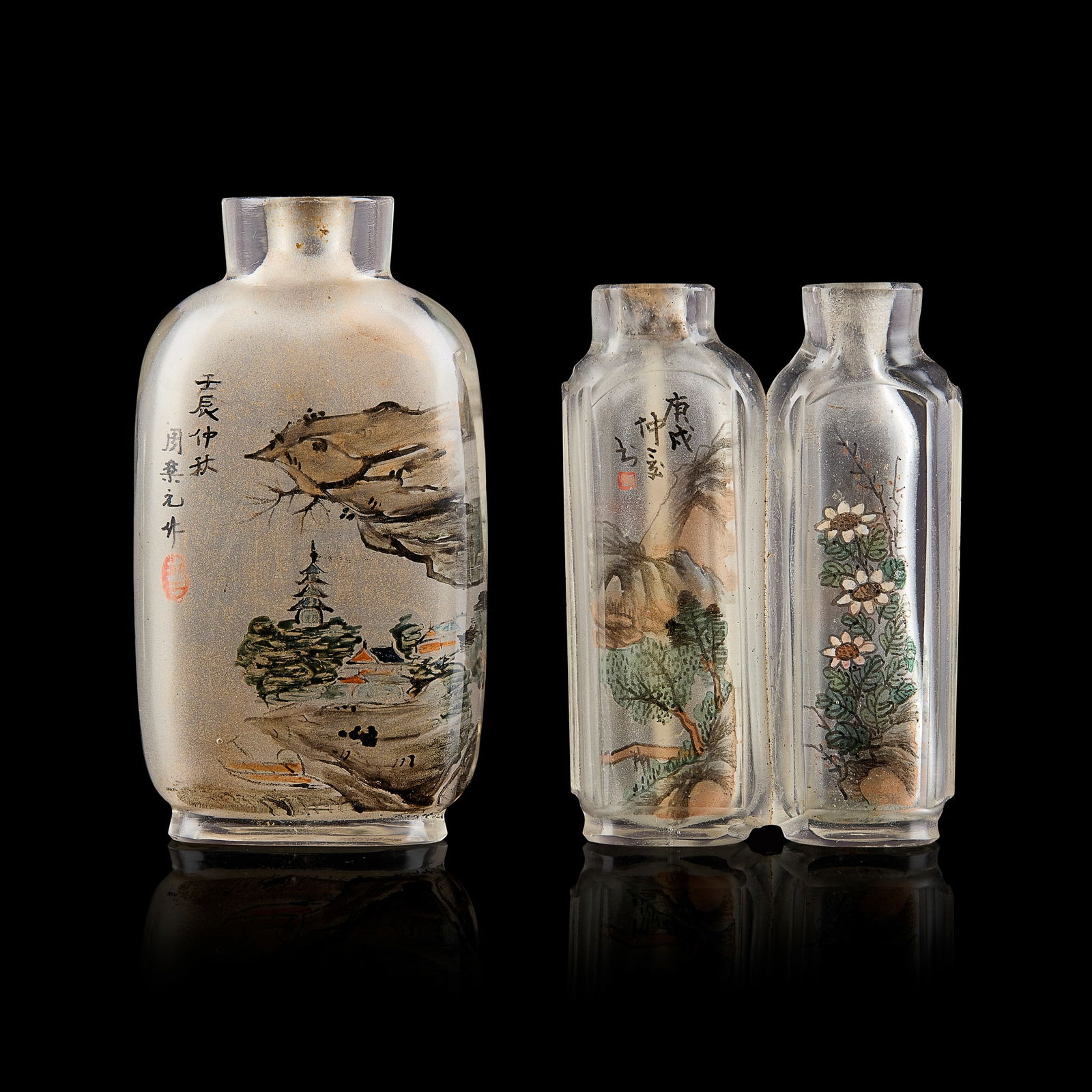 TWO CHINESE INSIDE-PAINTED GLASS SNUFF BOTTLES (1 of 3)