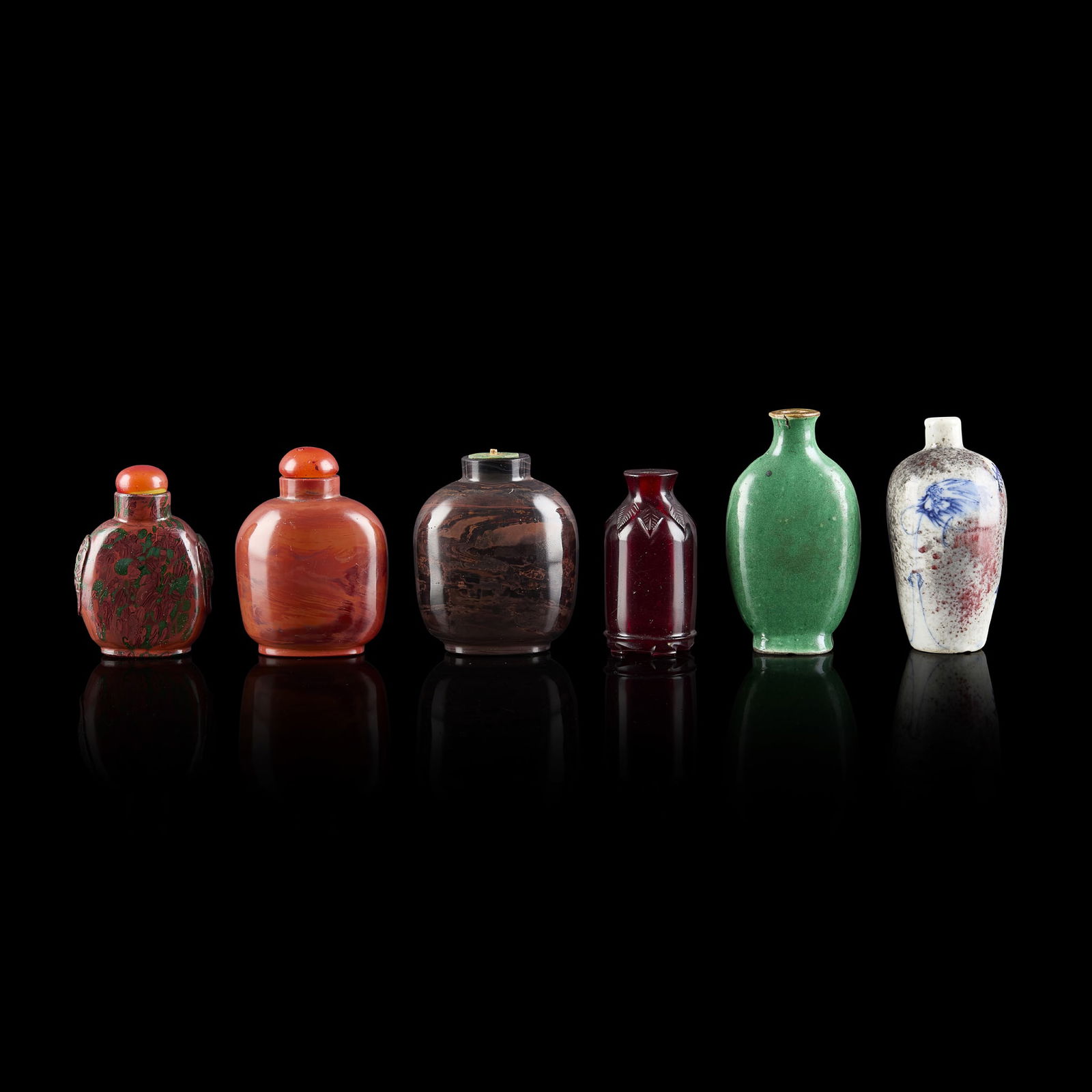 GROUP OF SIX CHINESE SNUFF BOTTLES (1 of 1)